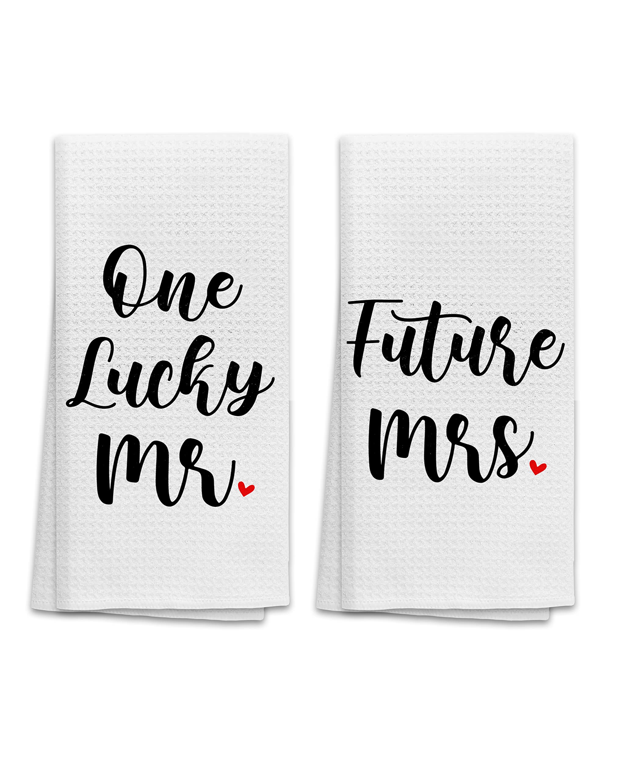 OHSUL One Lucky Mr. and Future Mrs. Highly Absorbent Bath Towels Set of 2,Couples Beach Towels Hand Towels,Bridal Shower Gifts,Engagement Gifts,Bride