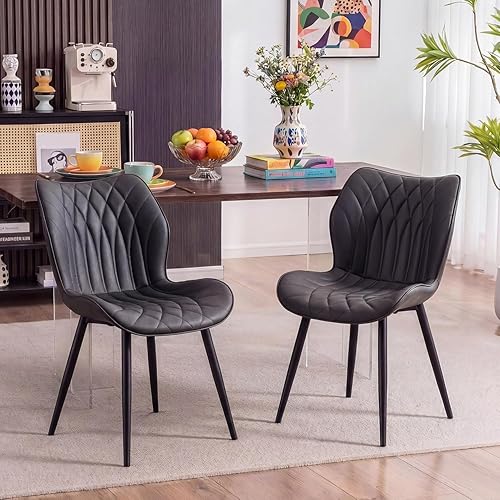 Dining Chairs Set of 2 Black PU Leather Upholstered Kitchen