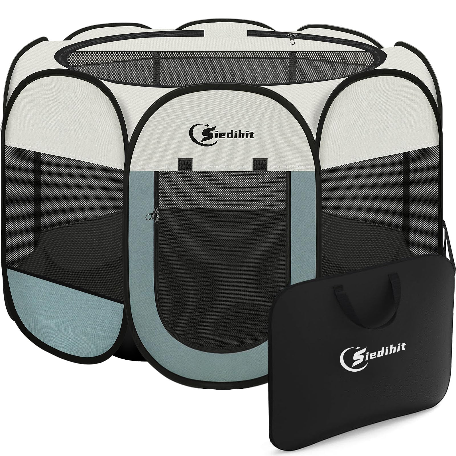 Siedihit Dog Playpen Tent Crate Cage Indoor Outdoor Travel Extra Large Grey