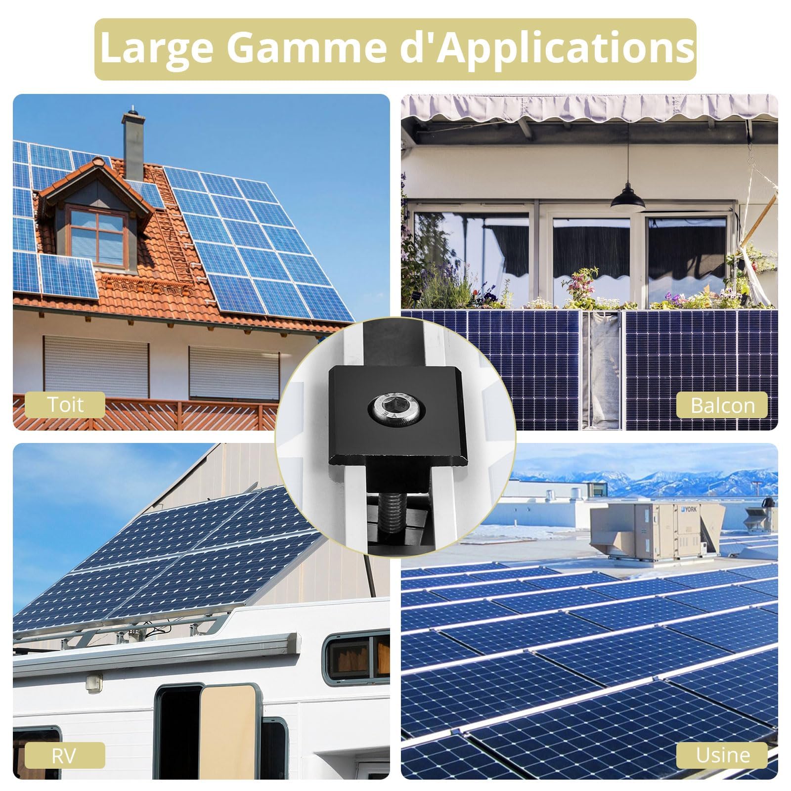 Anbte 10PCS Clip Central T Aluminium pour Support Panneau Solaire 30mm/35mm | Alliage Aluminium Résistant, Montage Rapide avec Clé, Compatible Toit, Camping-car, Bateau