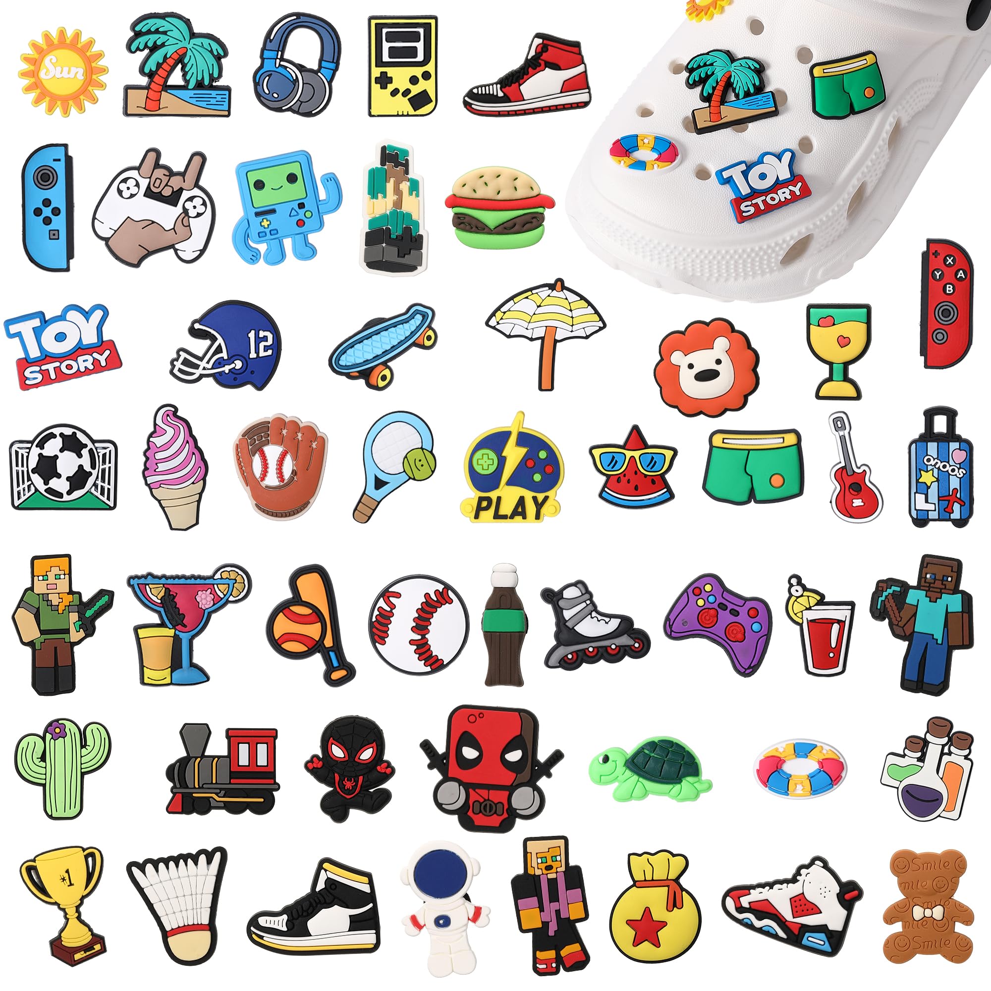 ROCF ROSSINI50 Pack Cute Shoe Charms for Girls Teens Party Favors - Fun and Durable Boys Slipper Decoration Charms for Bracelets and Wristbands - Perfect Gifts for Kids and Adults