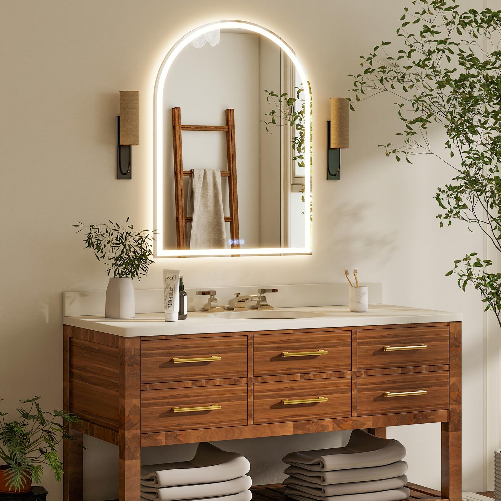 Koonmi Arched LED Bathroom Mirror, 50 x 75 cm, Front and Backlit, Dimmable — image 1
