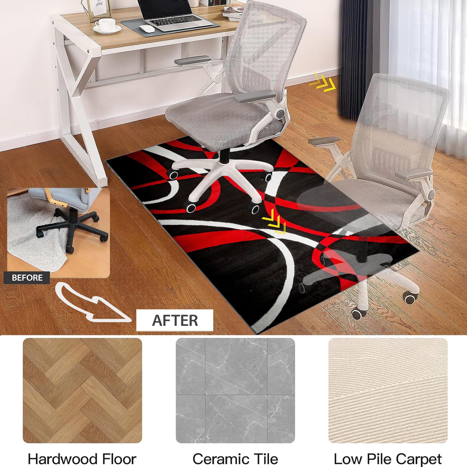 Bodenschutzmatte Bürostuhlunterlage- Bürostuhl Matte 200 x 250 cm, Gaming Teppich schreibtischstuhl unterlage, Bodenschutz Bürostuhl Teppichschoner für Parkett, Hartböden und Teppichboden