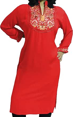 Kurti Mania Long Floral Chiffon Top Embroidery With Black Pants (Red