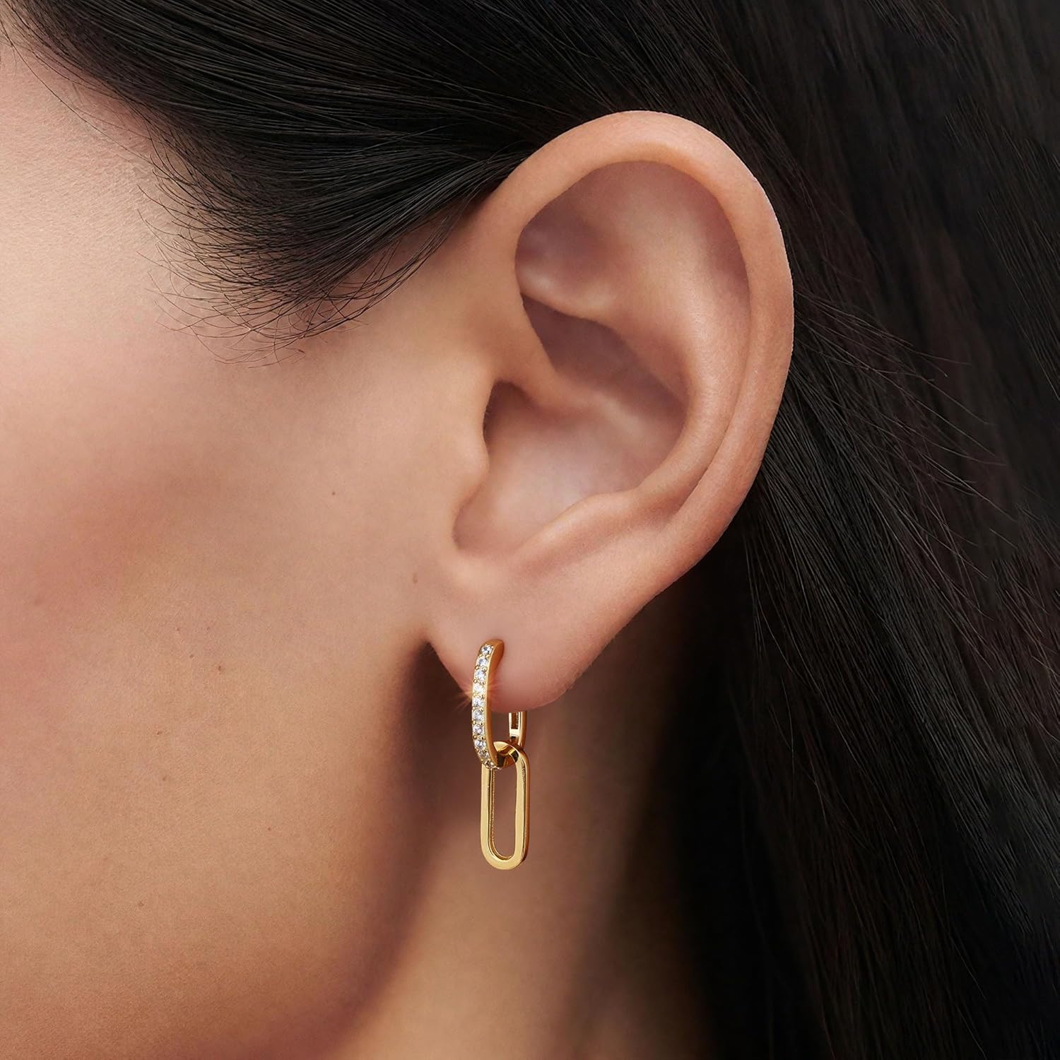 MILACOLATO 925 Sterling Silver Hoop Earrings for Women 18K Gold/Rhodium Plated Drop Dangle Hoop Earrings with Charms Cross Spike Moon Star Paperclip Link Statement Earrings Convertible Link Huggie Earrings Hypoallergenic - Image 3