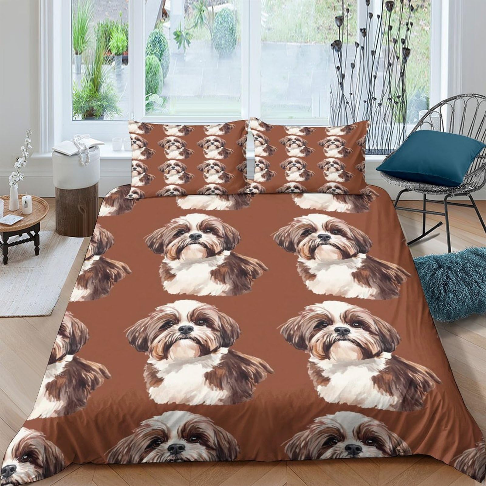 Ctjqhvkz Style-7 3D Printed Brown Shih Tzu Dog Fitted Sheet Microfiber Soft Anti-Slip Cute Puppy Bed Cover For Bedroom Dorm Mattress Protection Decor Single（135X200cm）