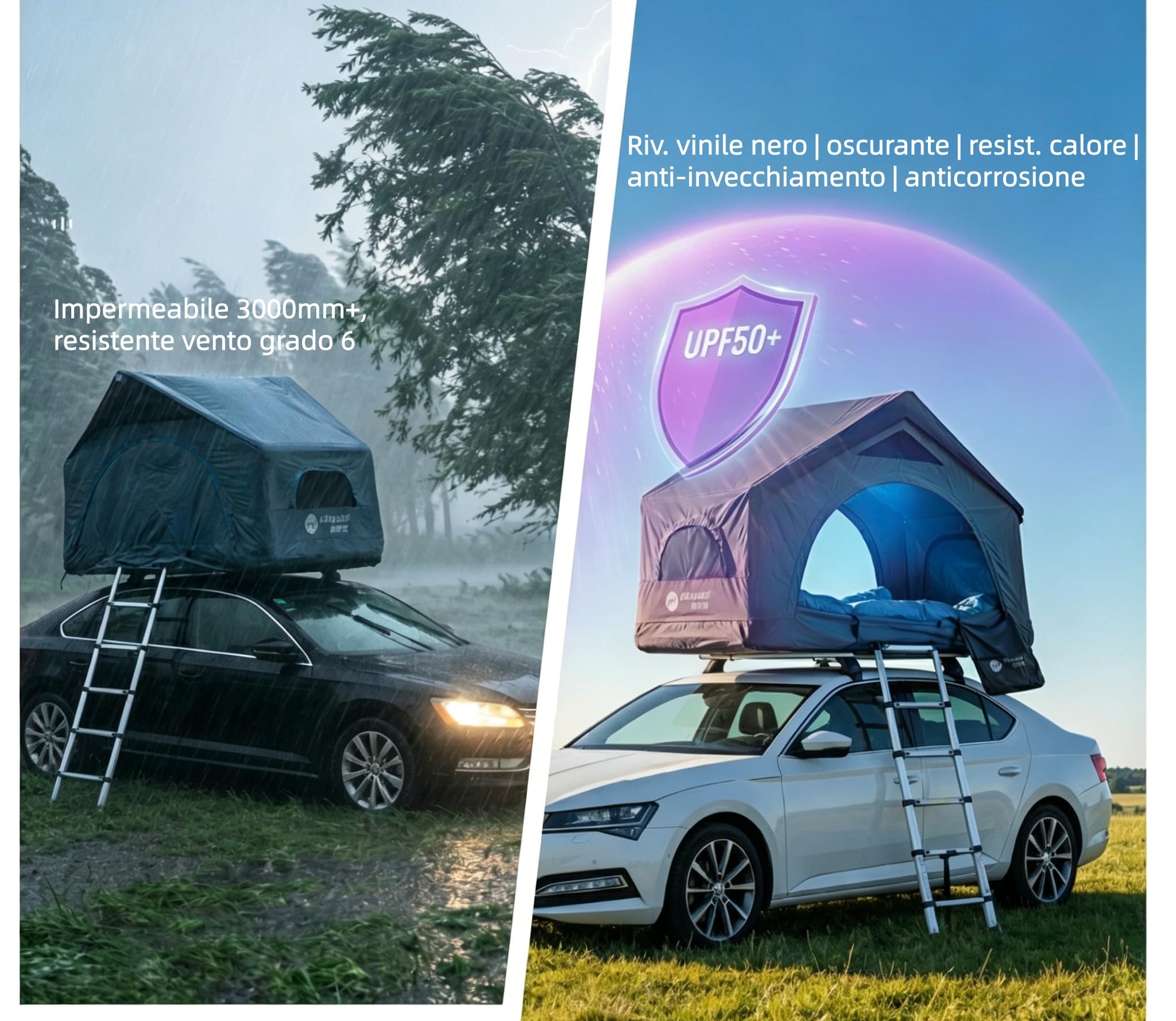 TentHome Tenda da Tetto Auto 2-3 Posti, Tenda Gonfiabile da Campeggio per Auto sul Tetto per SUV Jeep Van Furgone Roulotte Pick up, Facile da Montare, Portatile, Impermeabile, Anti UV