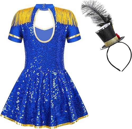 Miniatura 4 de iiniim Disfraz de circo de la Guardia Real para niños y niñas, con lentejuelas brillantes y borlas, vestido de leotardo para mayor rendimiento