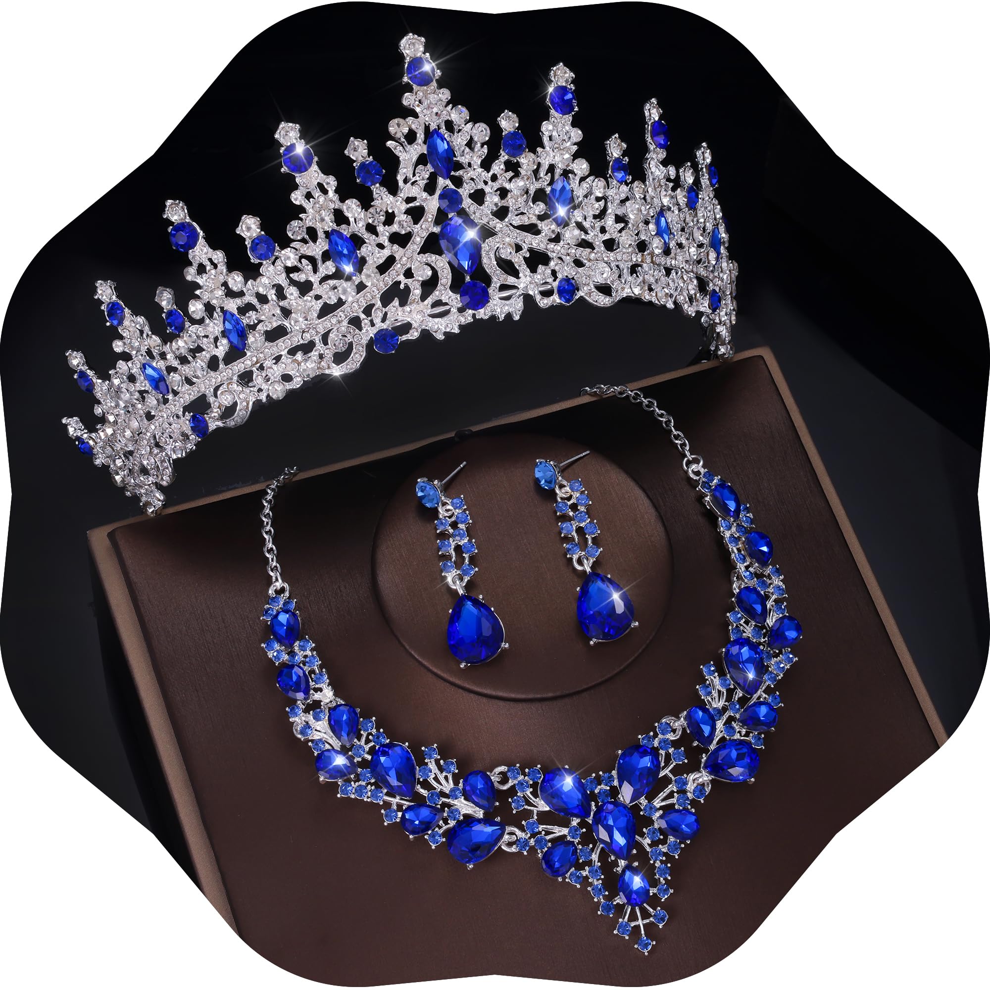 Kamirola Tiaras and Crowns for Women,Tiaras Earrings Necklace, Crystal Bridal Jewelry Set（TR83