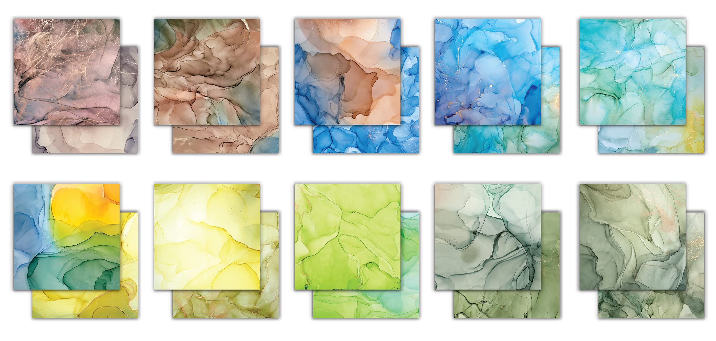 Craft Consortium The Essential Craft Papers Ink Drops - Earth - Collector’s Designer Pack with 12x12 Paper Pad, 6x6 Paper Pad and Dew Drops