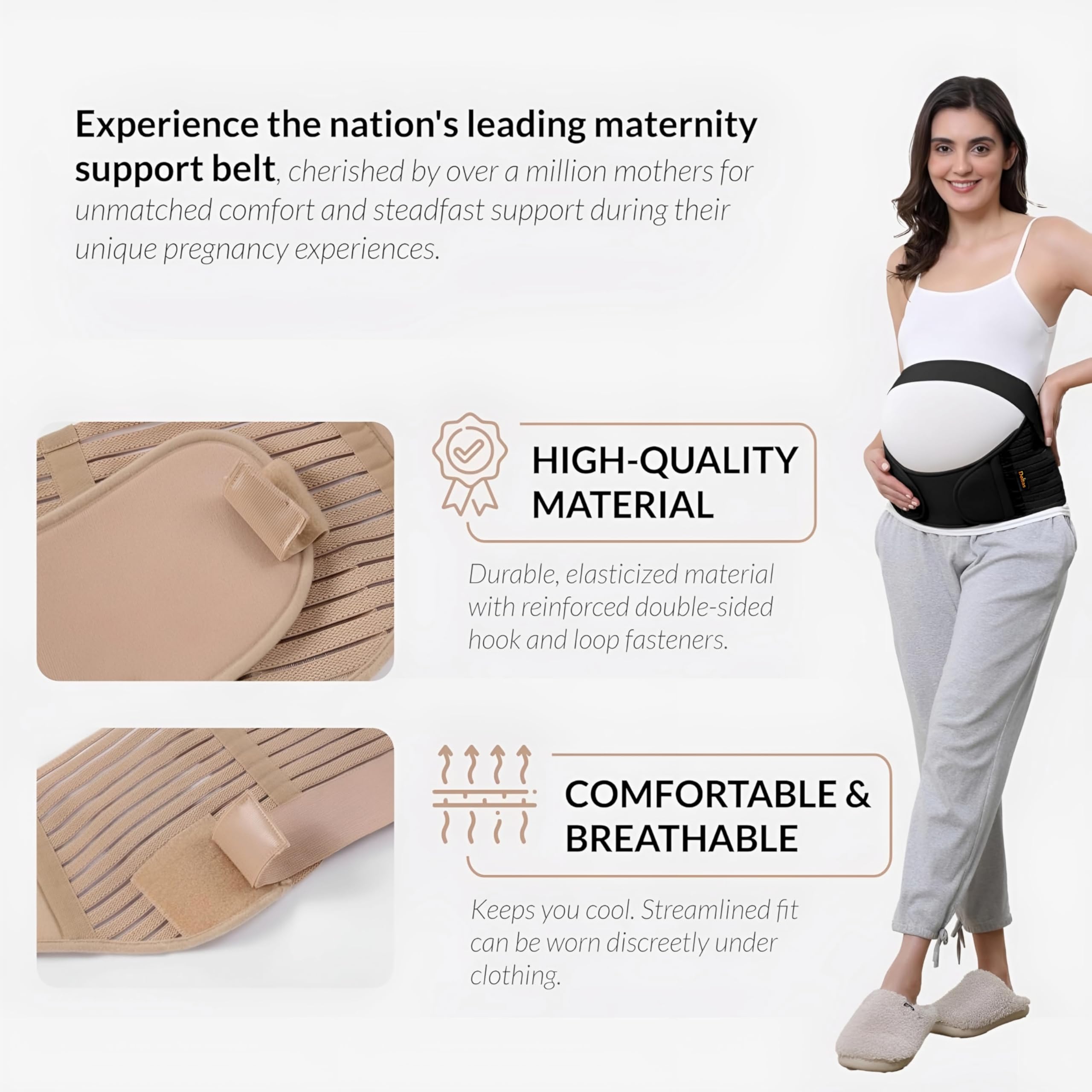 DOLTAS Maternity Belt – Adjustable Pregnancy Support Belt for Belly, Back & Pelvic Relief – Comfortable Pre Natal Belly Band – Breathable Pregnancy Belt for Prenatal & Postpartum Belly Support – Pack Of 1 (Black) 2