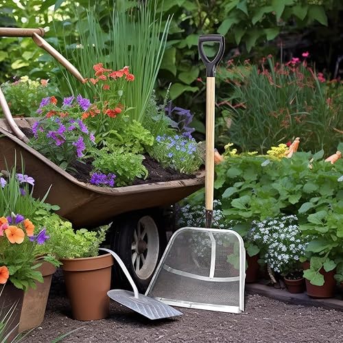 Miniatura 2 de Filtro de pala de tierra con fugas, 0.08 pulgadas0.079 in, malla de 43.3 pulgadas de largo, pala tamiz de acero inoxidable con mango de madera con