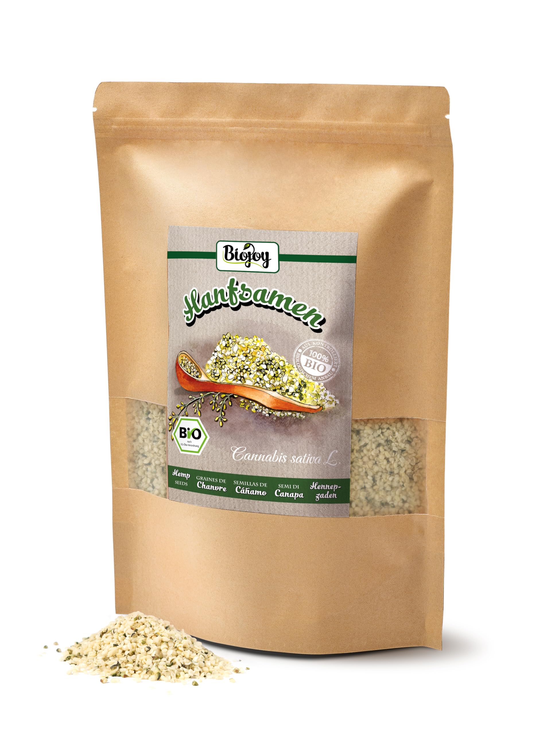 Biojoy Nasiona konopi BIO, łuskane, całe i surowe, 1 kg | Z Chin, surowe, idealne do jedzenia, Cannabis sativa L.