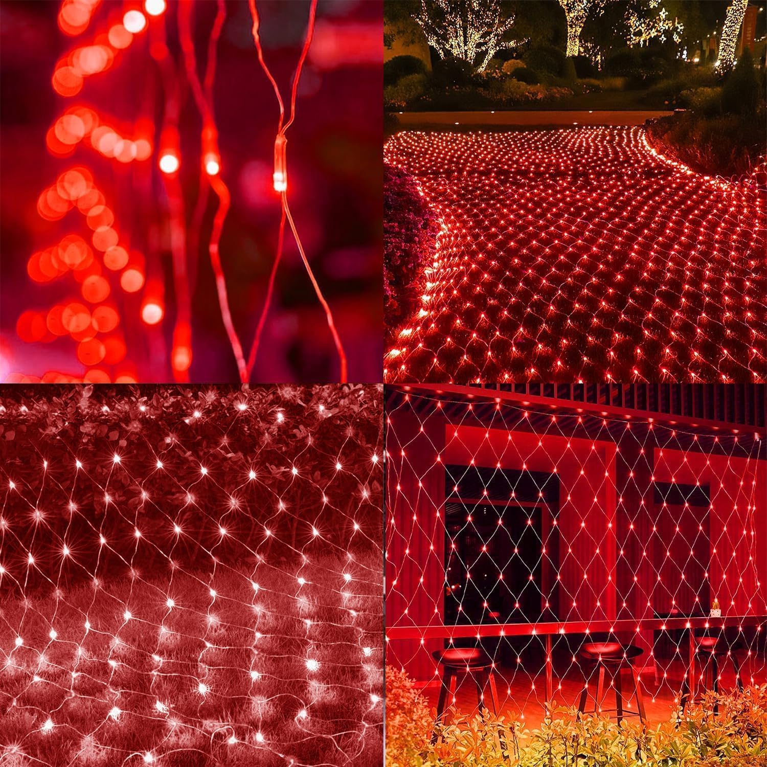 Guirnalda de luces de red 672LED, impermeable, funciona con pilas, para decoración de Navidad, terraza, para árbol de Navidad, césped, arbustos (rojo, 6 x 4 m)