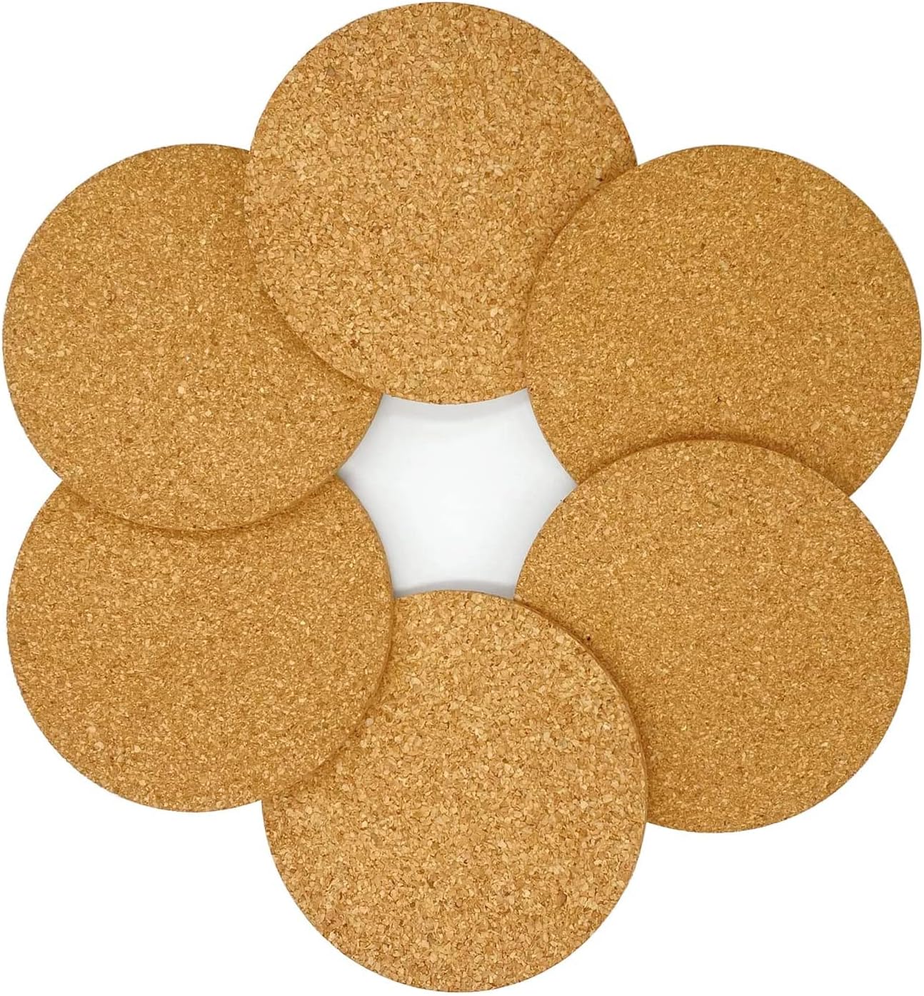 Cork Coasters Set of 6 Round Non-Slip Brown Drink Coaster Absorbent Heat Resistant Beer Mats Rugs for Coffee Mug and Wine Glass(10x10cm)