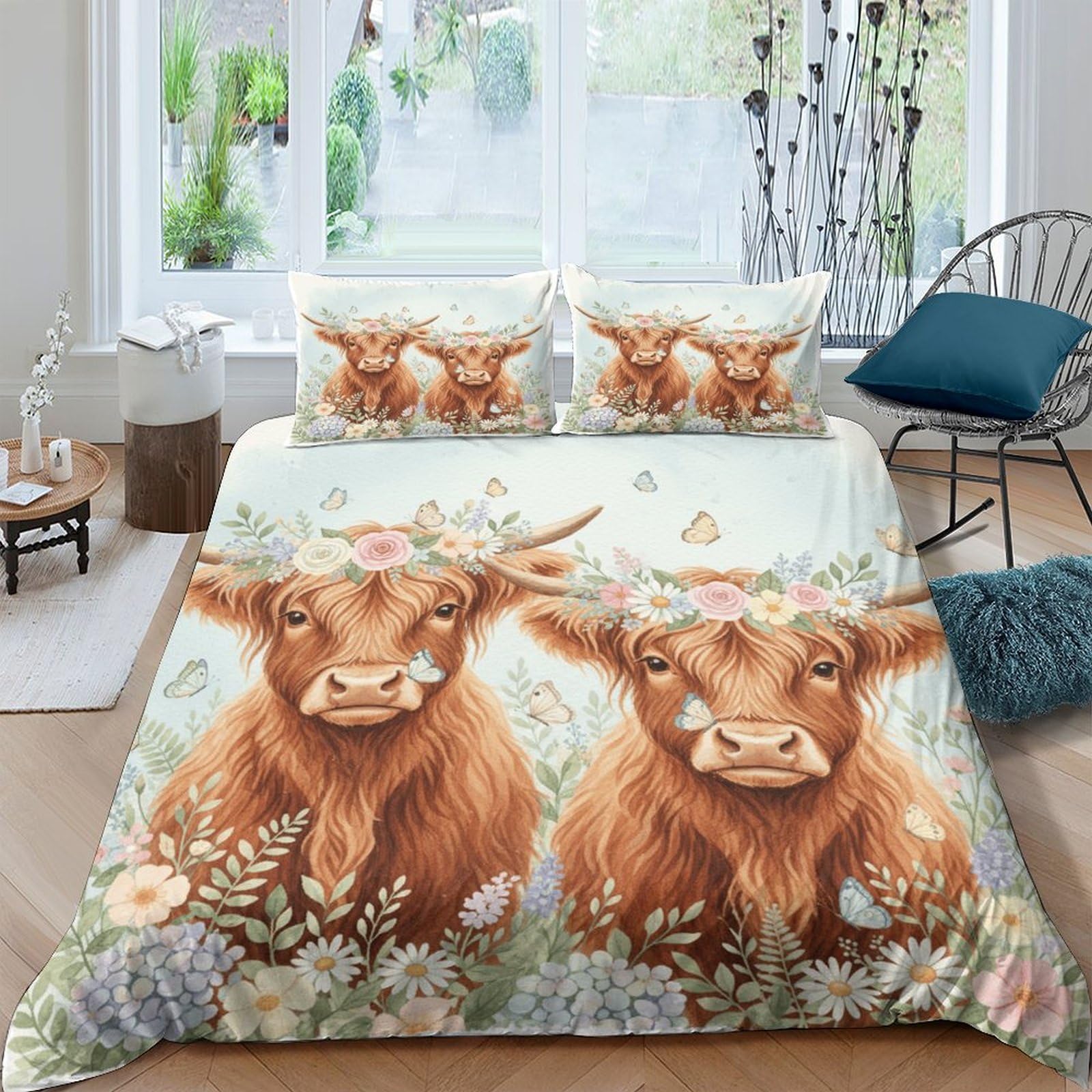Housse de couette luxe Vache des Highlands grand lit en tissu microfibre durable