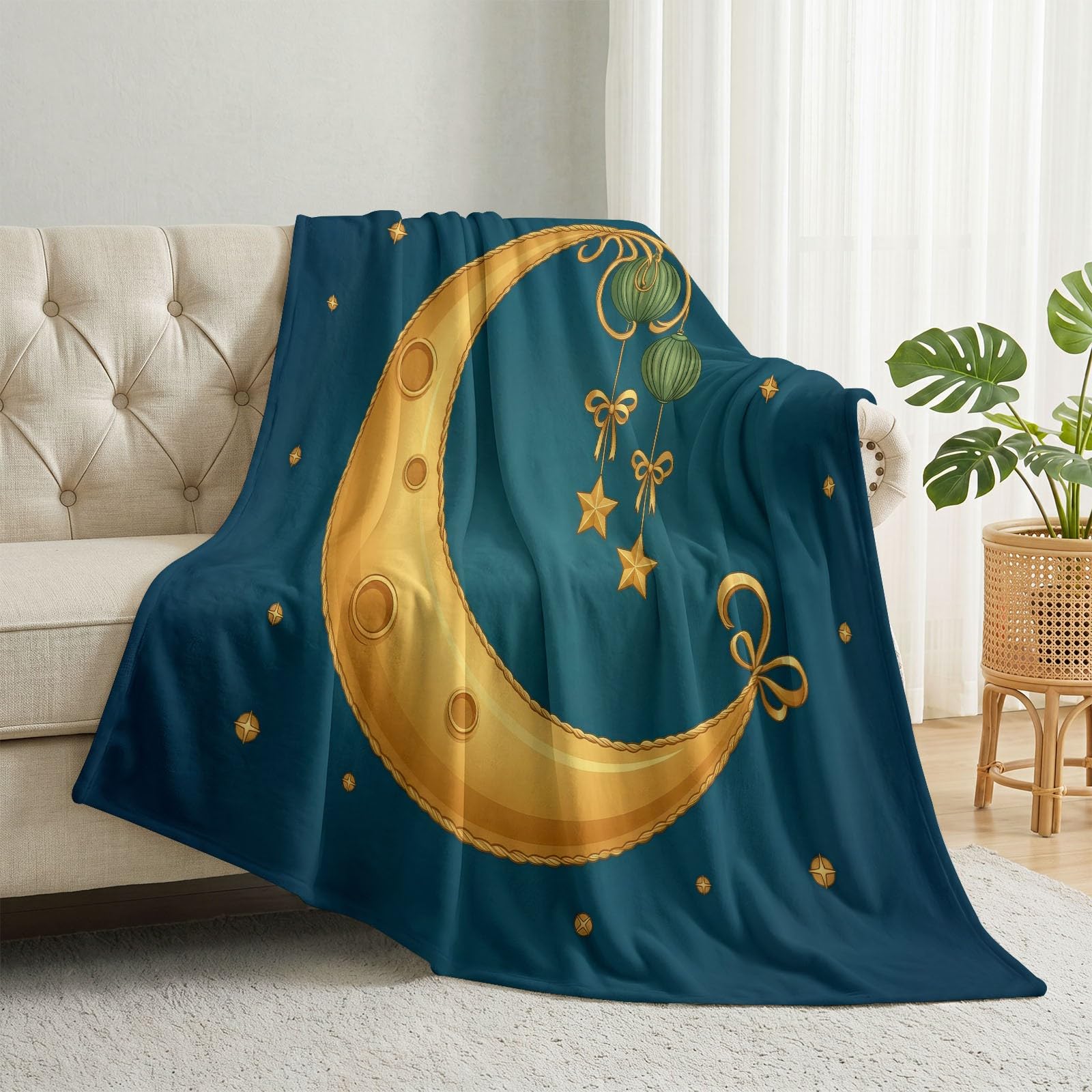Podwójny koc 200 x 220 cm, fantazyjny owca, estetyczny księżyc nocne niebo, nadruk, miękki, przytulny, flanelowy, puszysty, pluszowy koc dla kobiet, dziewcząt, dzieci, dorosłych, nastolatków, pokoju