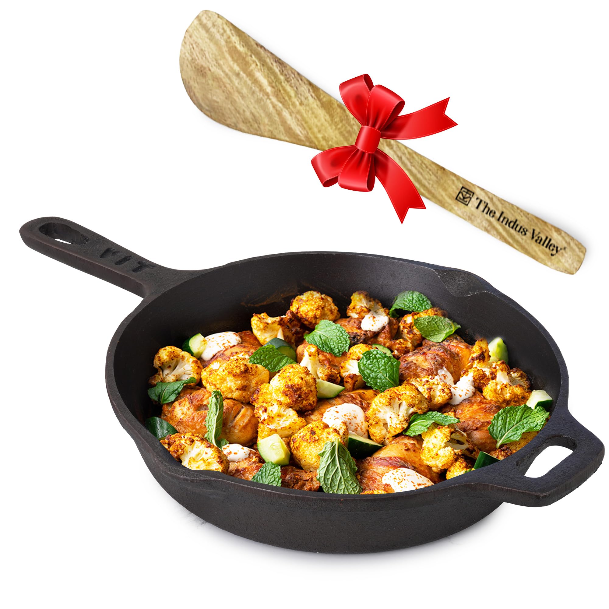 The Indus Valley Super Smooth Cast Iron Skillet Fry Pan with Free Wooden Spatula | Medium, 25.4cm/10inch, 1.7Ltr, 2.4kg | Induction Friendly | Naturally Nonstick, 100% Toxin Free, No Chemical Coating