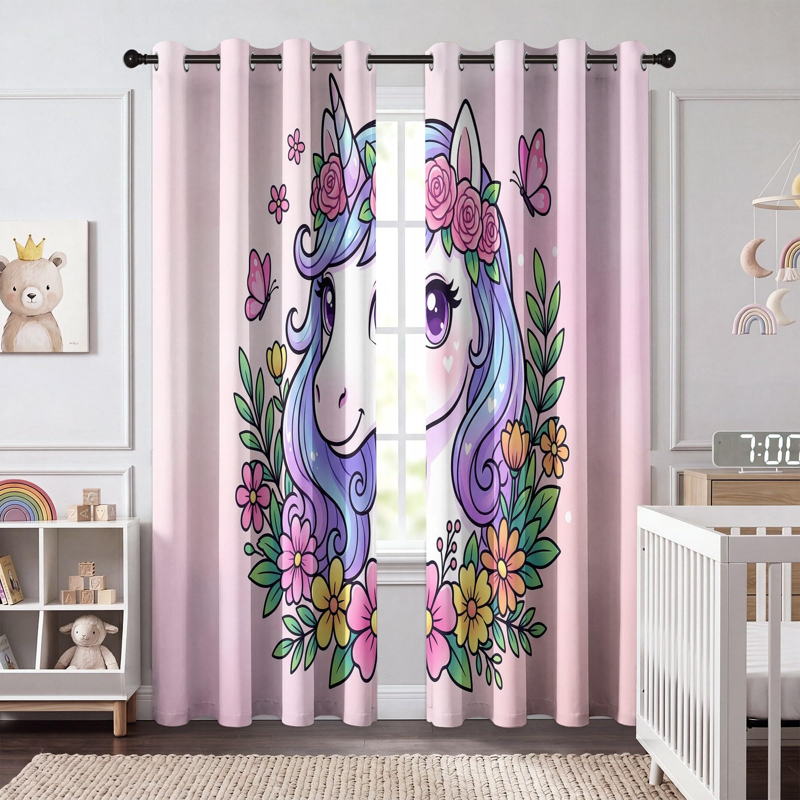 Générique Rideaux pour Enfants 140L X 240H cm (2 Panneaux), Rideaux Isolant Thermique Motif Licorne De Rêve, Décoration de Animal Animé pour Chambre d'enfant Garçon Adolescent Salon Fenetre, Rose