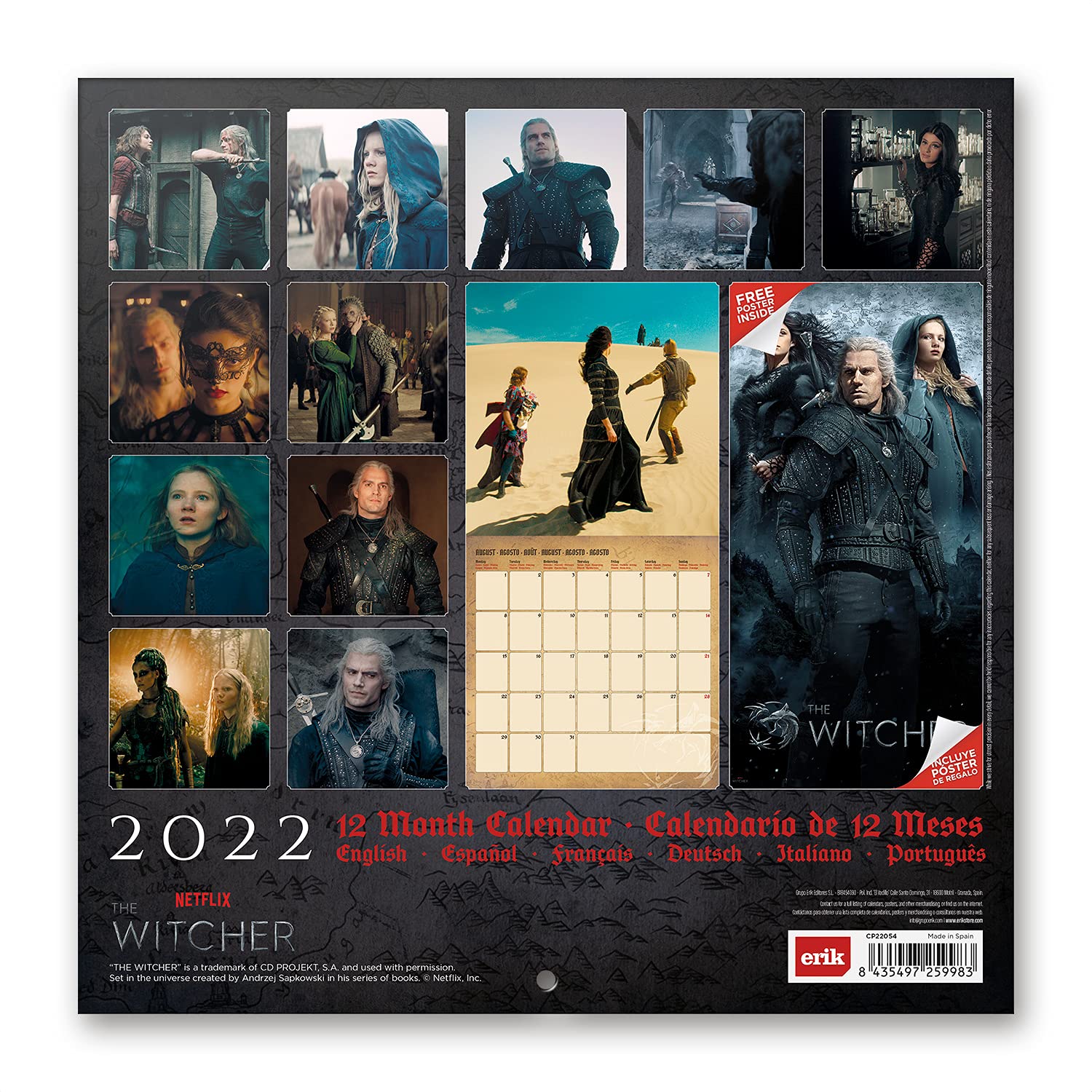 Oficjalny kalendarz ścienny Wiedźmin 2022, kalendarz na rok 2022, kwadratowy kalendarz ścienny 30 x 30 cm (bezpłatny plakat w zestawie), kalendarz rodzinny 2022, kalendarz Netflix 2022