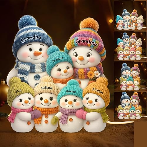 Miniatura 9 de Caja de luz navideña personalizada con el nombre de la pareja en forma de muñeco de nieve - Luz nocturna LED navideña personalizada, decoración