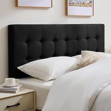 Linen Stitched Tufted Queen Headboard, Adjustable Height 37.2-46 in, Black | Wood Twin Headboard Only, Padded Support for Reading, Relaxing or Working in Bed, Stable Non-Slip Design, Fits Bed Frame