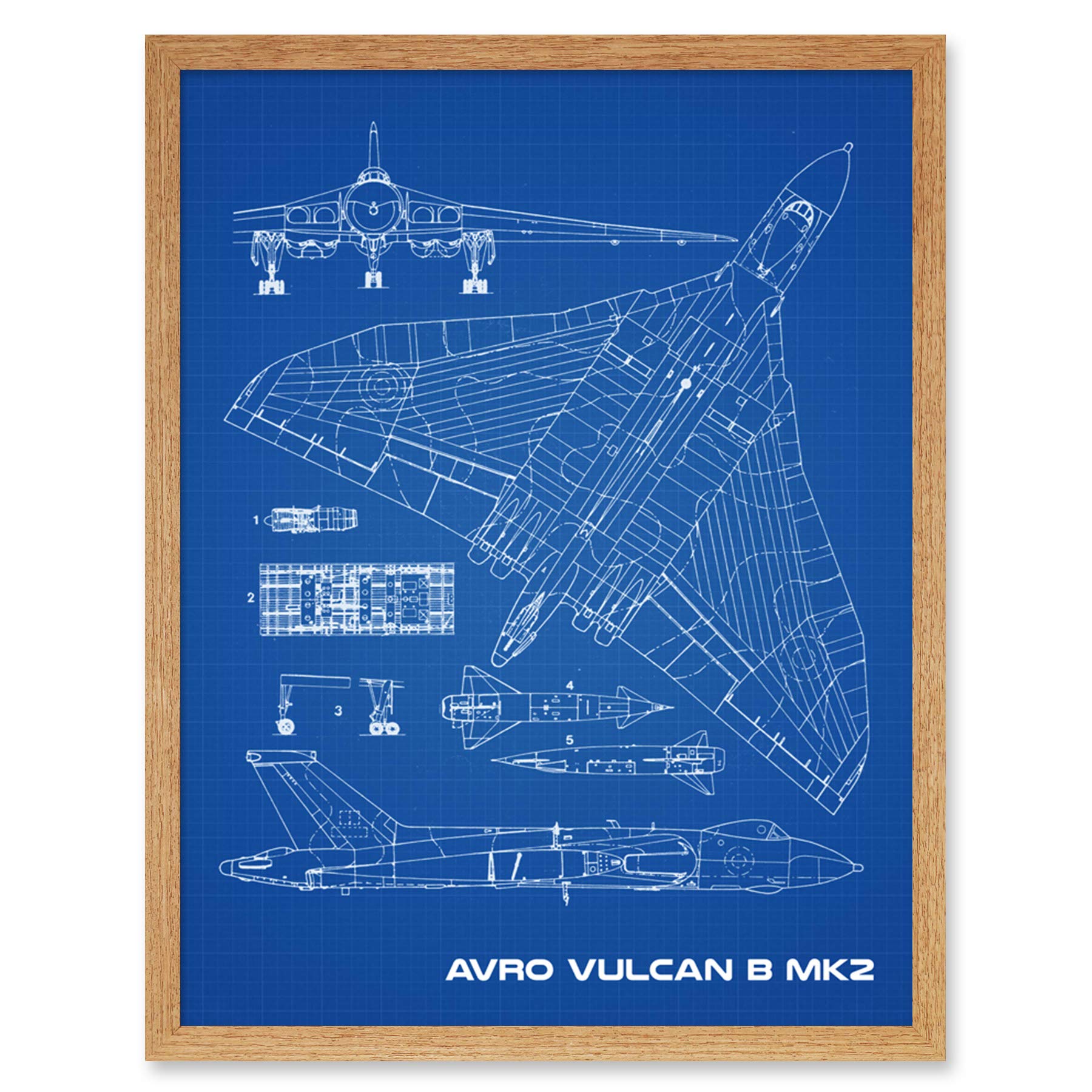 Artery8 Avro Vulcan Strategic Bomber Aircraft Blueprint Plan Art Print Framed Poster Wall Decor 12x16 inch