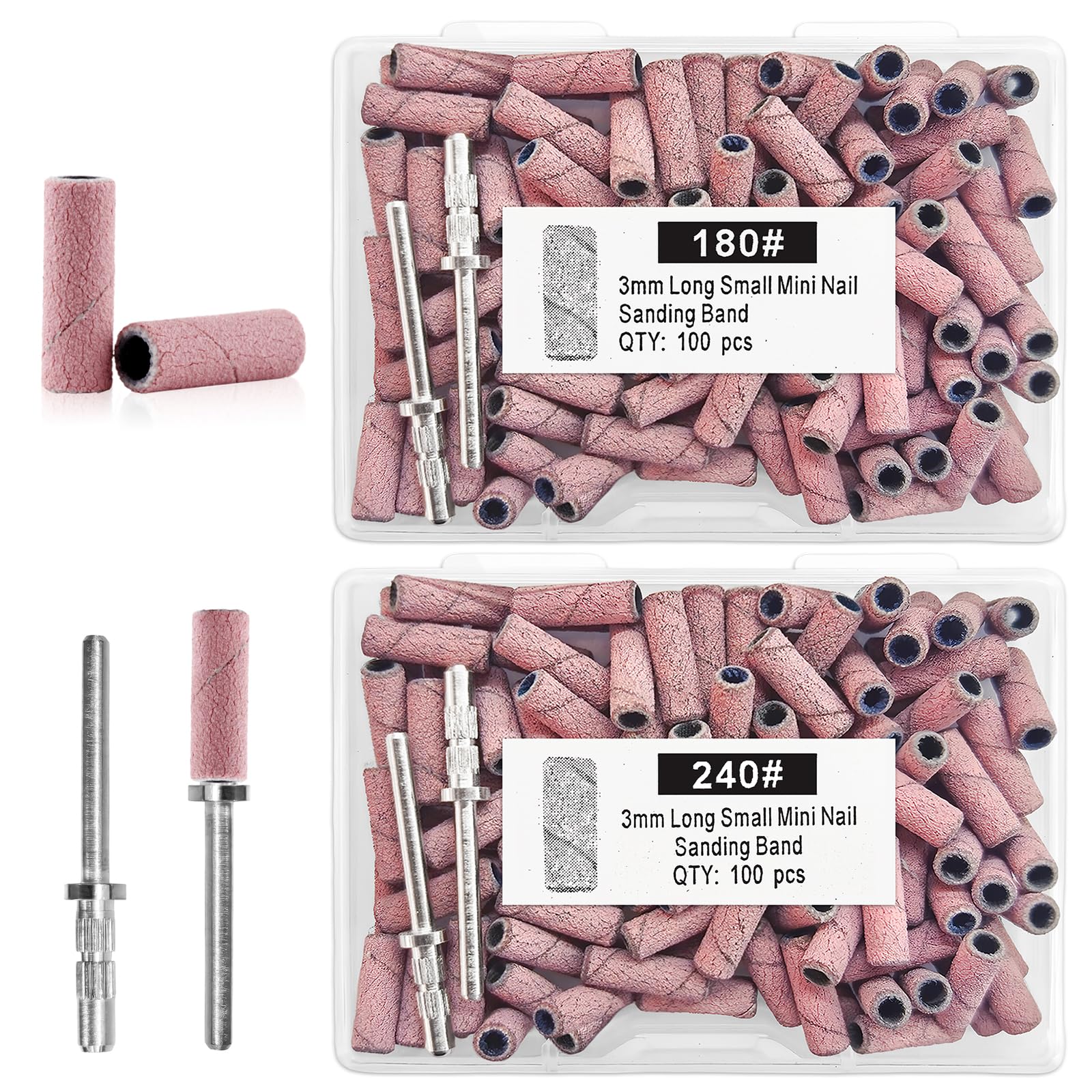 Flintronic Schleifhülsen, Mini Grit Schleifbänder mit Nagelbohrer, Korn Schleifkappen Nagelfräser, Kleine Schleifbänder, Schleifkappen für Nageldesign Nagelkunst