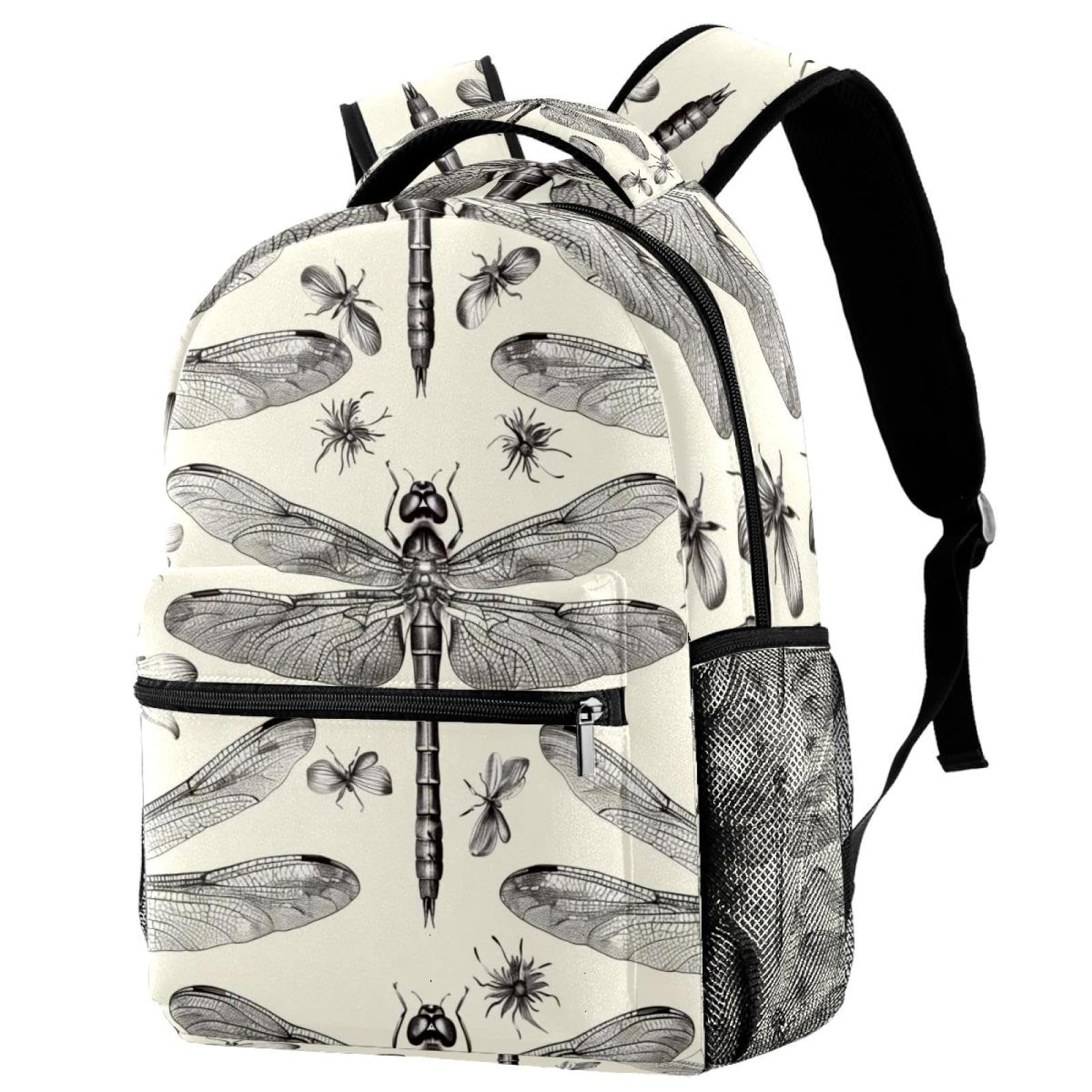 Sac à dos avec porte-bouteille ergonomique motif libellules gris