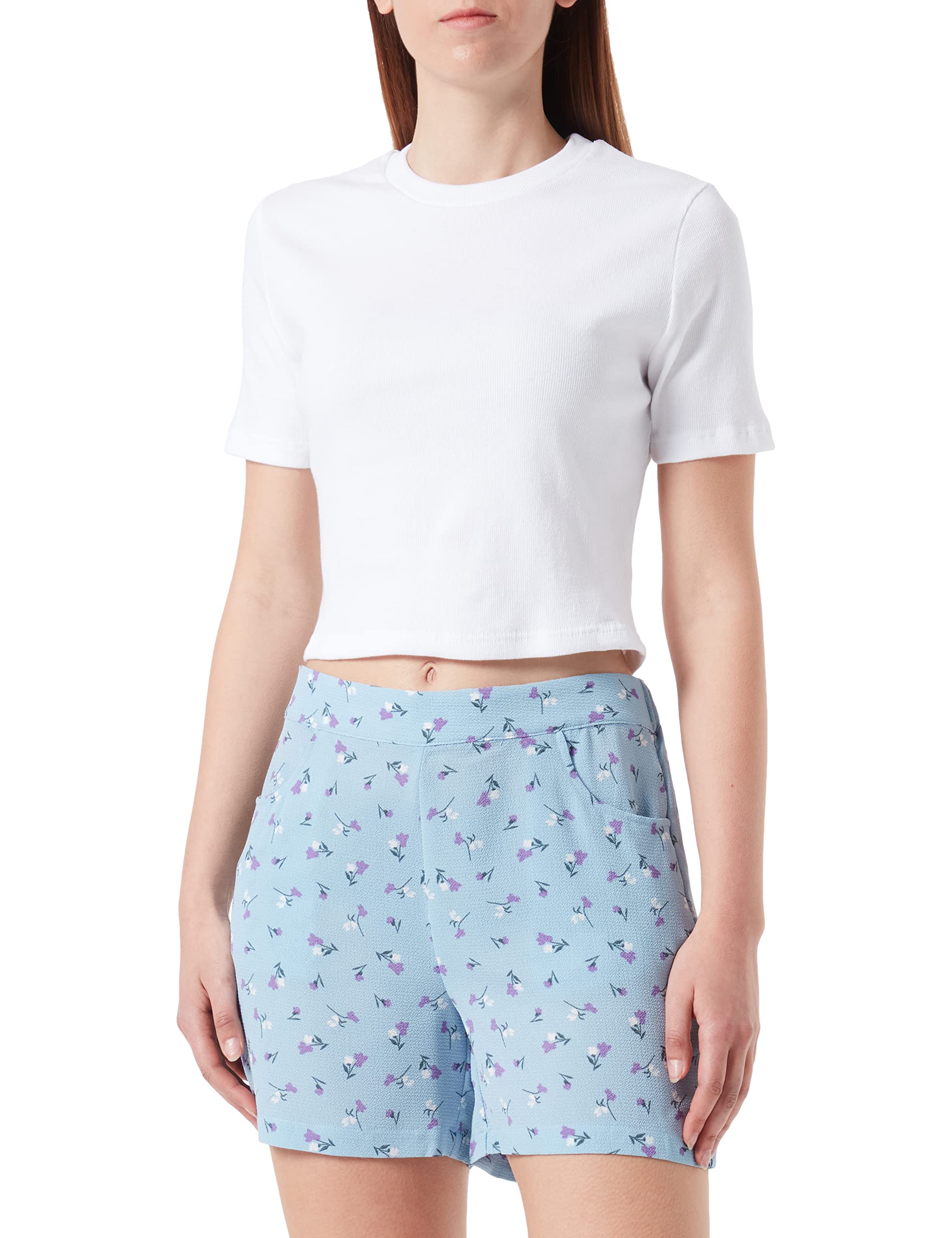 Noisy may Women's Nmclara Smiley Nw Noos Shorts, Cerulean/AOP:Flower, XS