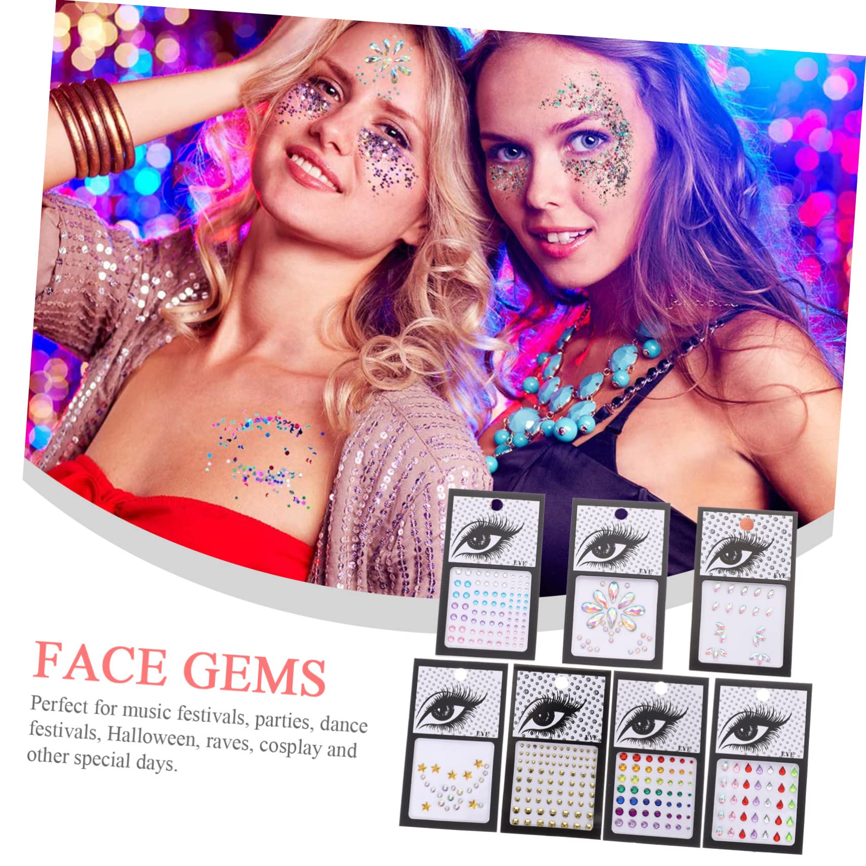 Healeved 28juegos Pegatinas De Gemas Faciales Autoadhesivas Para Maquillaje De Joyas De Festival Para Halloween y Cosplay Brillantes y Coloridas Para Fiestas y Eventos Especiales