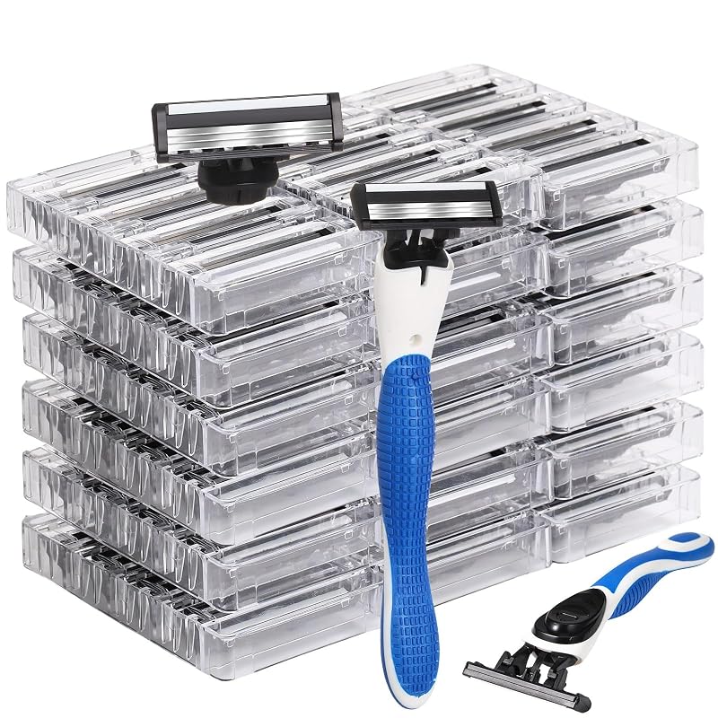 Lanties Sistema de Barbear com 2 Cabos e 48 Cartuchos de 3 Lâminas, 50 unidades