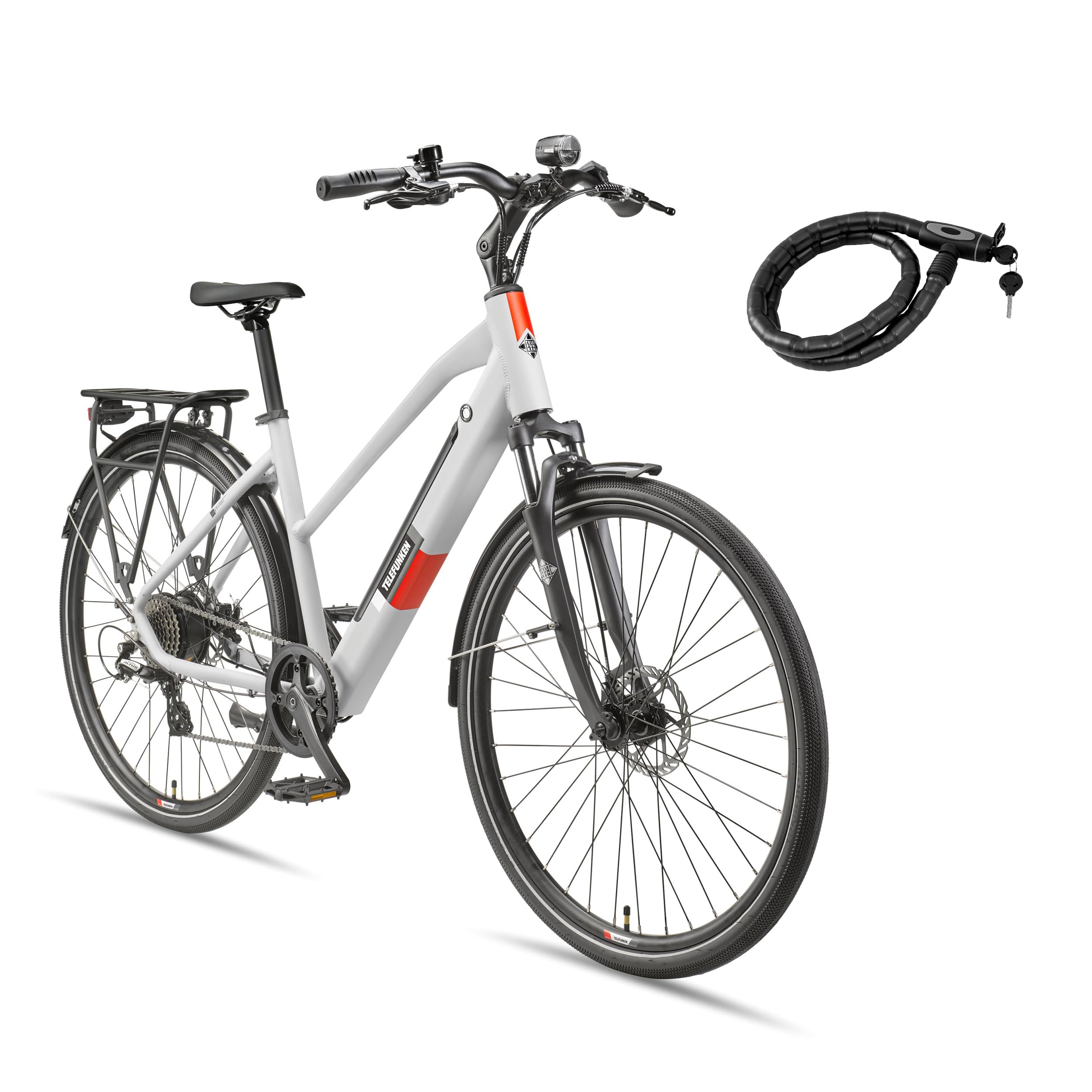 TELEFUNKEN E-Bike 28 Zoll Fahrrad | Trekking Pedelec mit 8-Gang Kettenschaltung & Scheibenbremsen | 250 W Heckmotor & integriertem 417,6 Wh Li-Ion-Akku | inkl. Panzerkabelschloss