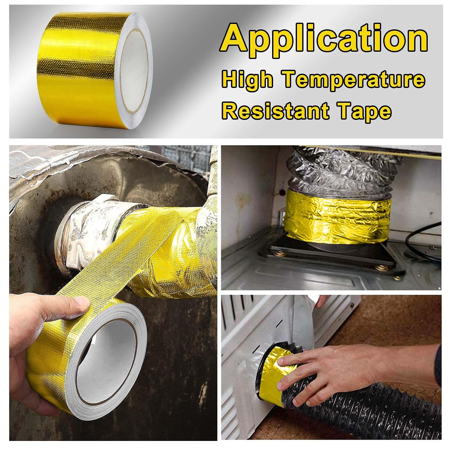 BOMEI PACK Adhesive Gold Aluminum Foil Heat Shield Tape Barrier 3inch x 66ft, Fiberglass Thermal Insulation Reflective Material High Temp Protectionn,1 Pack