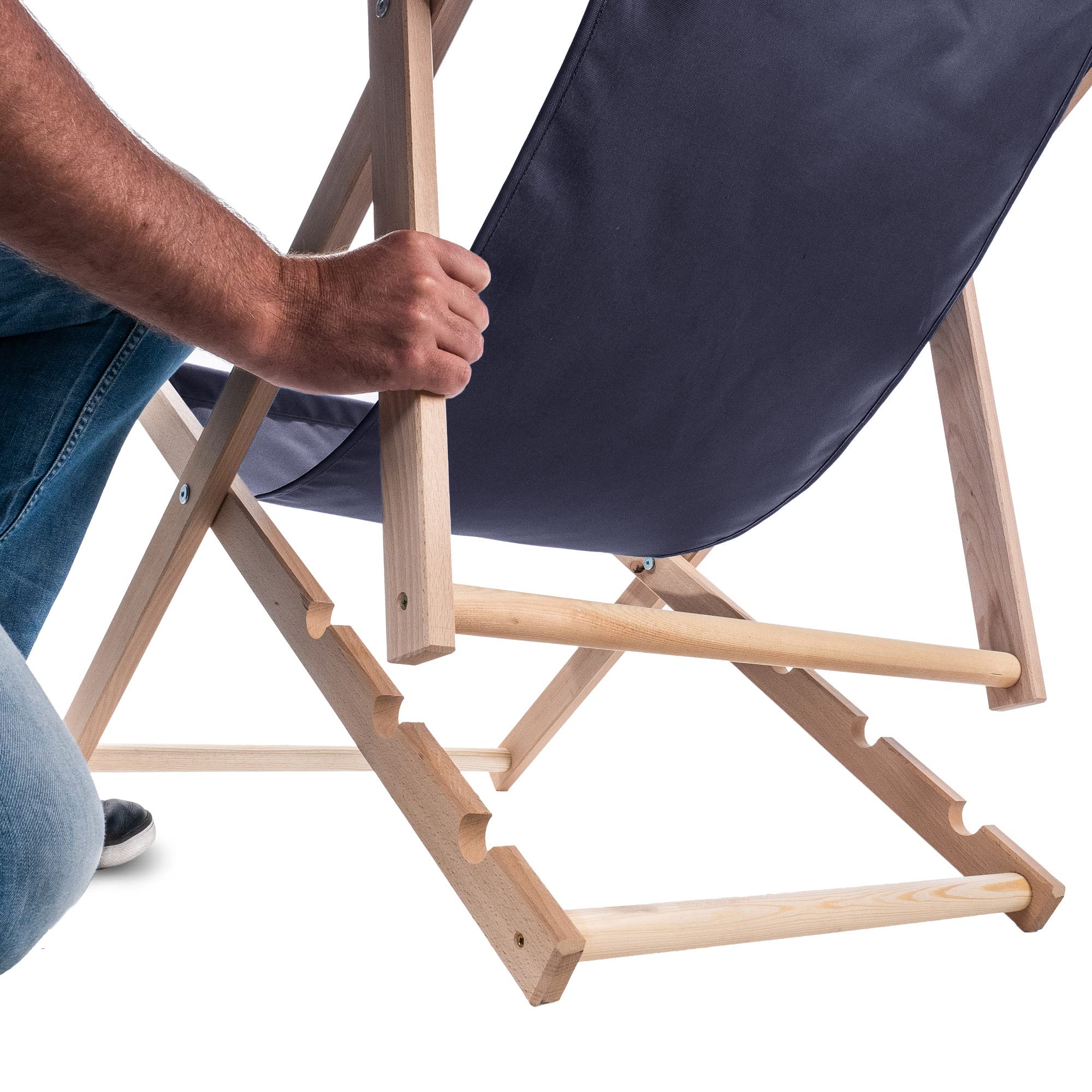 KADAX Ligstoel, strandstoel van hout, ligbed tot 120 kg, ligstoel van beukenhout, houten klapstoelen, strandstoel, klapstoel voor strand, houten
