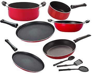 Nirlon Nonstick Aluminium Non Induction Cookware Set -9 Pieces [FT13_FT12_KD14_SPB_Cass20_TP24_3SPN]