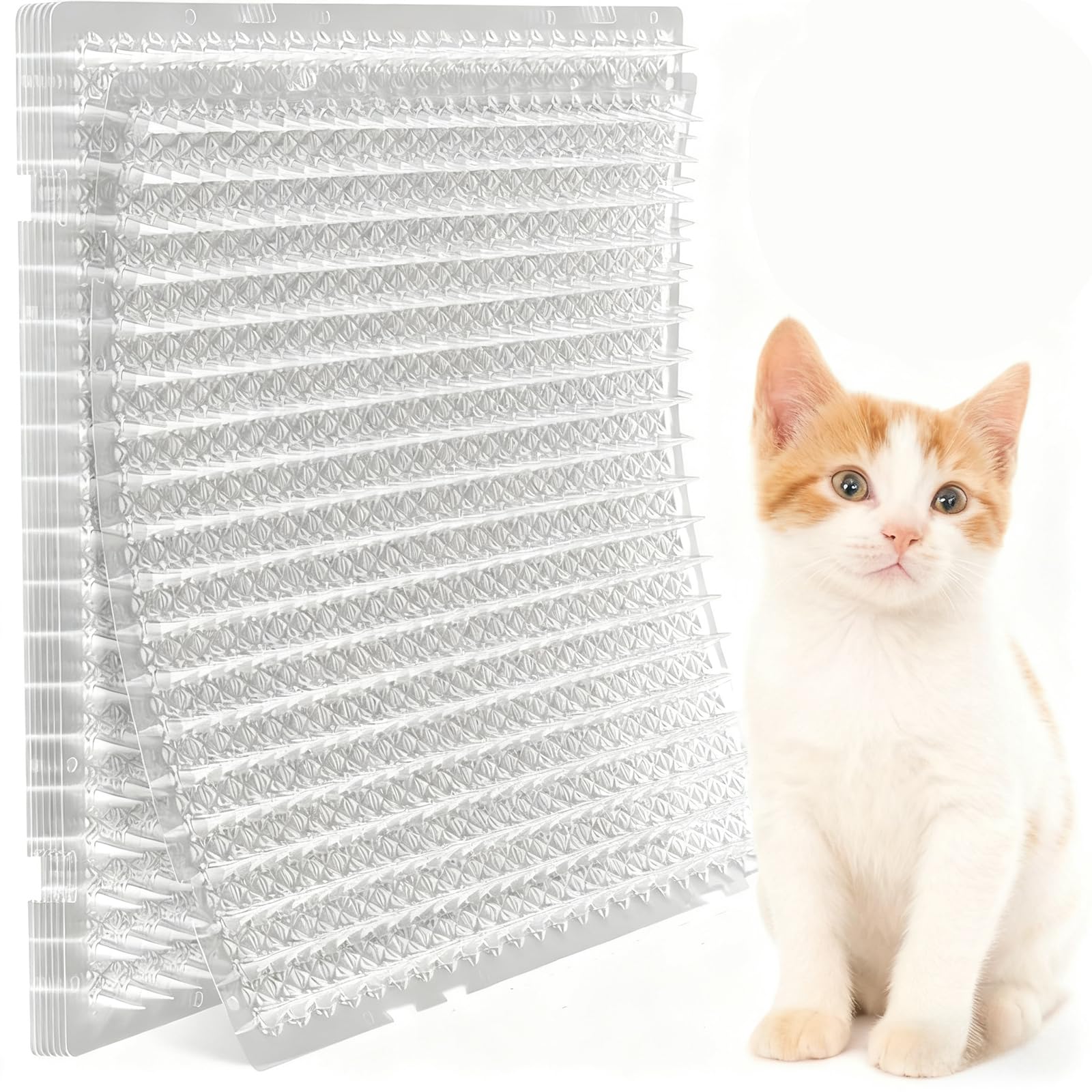10 Unidades Alfombrilla Anti-Gatos 42x34cm | Pinchos Disuasorios No Dañinos para Jardín y Balcón | PP Reciclado Antideslizante y Resistentes a UV - Protección Interior/Exterior (12, Transparente)