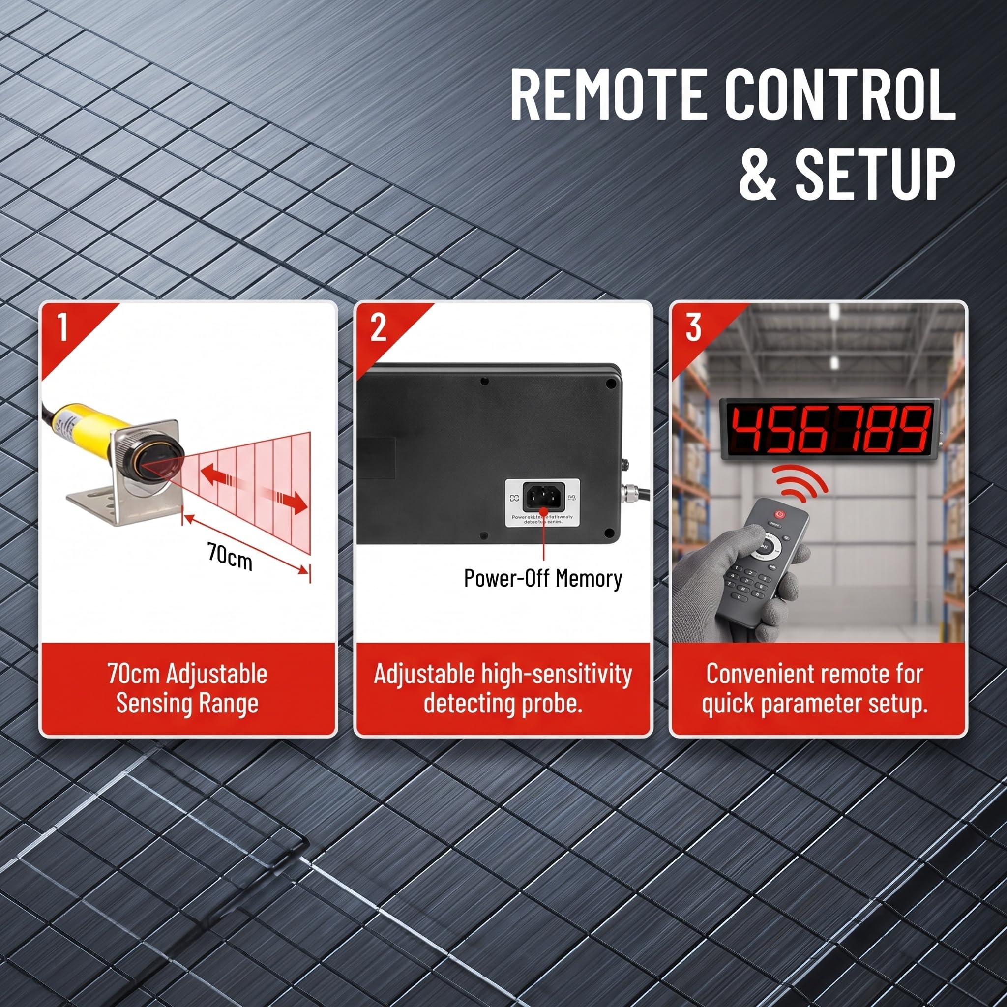 Contador Digital Led De 12", Pantalla Led De 6 Dígitos, Cuenta hasta 999999 con Sensor Infrarrojo, Rango De Sensor Ajustable De 30 A 70 Cm, para Líneas De Montaje, Talleres, Fábricas Y
