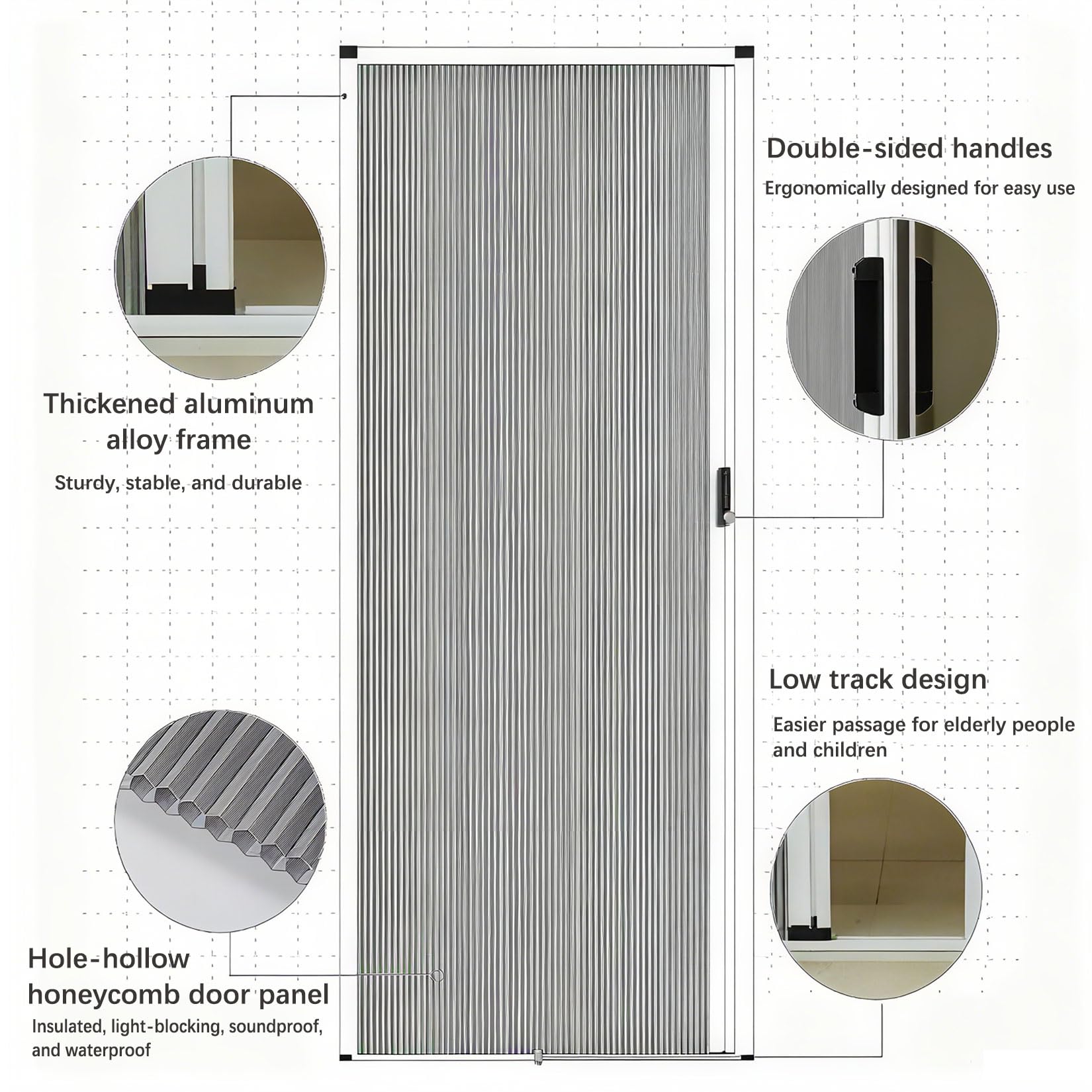 Portes Accordéon Intérieures,de 180/190/200/210 cm de Hauteur,Design Nid D'abeille,kit de Porte coulissante Invisible,Cloison De Séparation Pliable Pour Chambre/Salon/Salle De Bain 85×190cm Gris