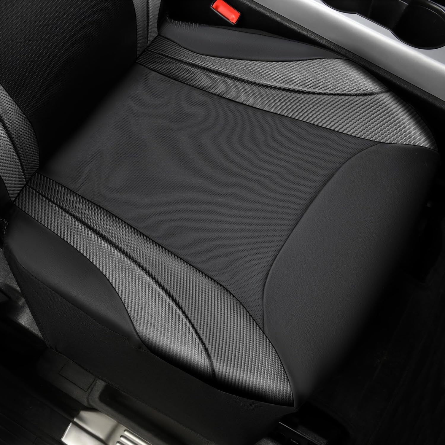 CAR PASS Premium Carbon Fiber Leather Car Seat Covers Full Set,Airbag Compatible,5mm Composite Sponge Inside,Sporty Universal Fit for SUV,Van,Sedan,Truck (Full Set,Black)
