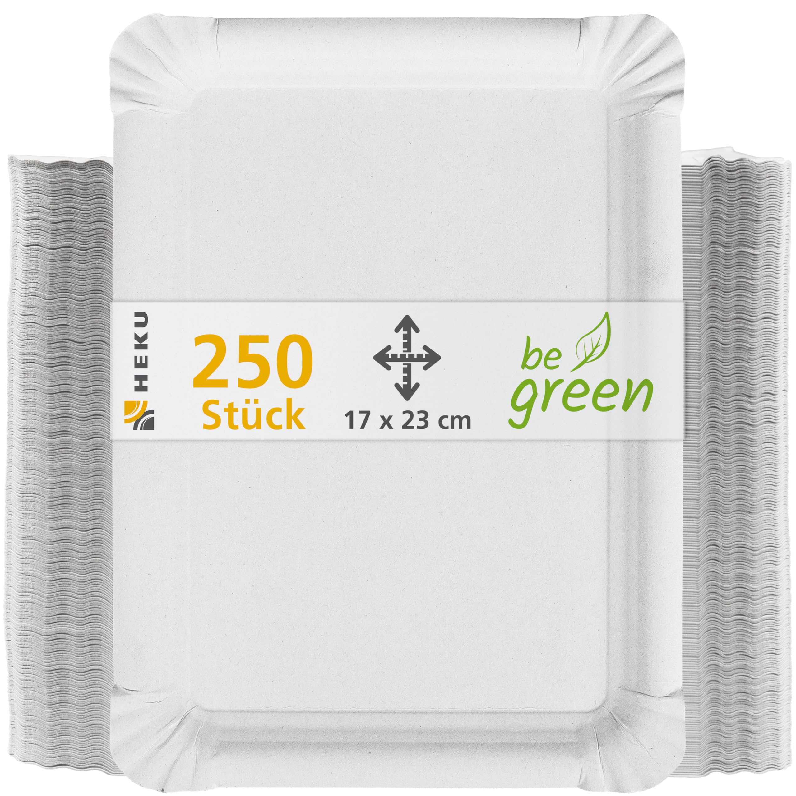 HEKU be green Einweg-Pappteller, 250 Stück, 17 x 23 cm I Kompostierbar & Umweltfreundlich I Ideal für Verschiedene Anlässe I Ohne Beschichtung I 100% Frischfaser
