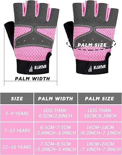 Miniatura 3 de 3 pares de guantes sin dedos para niños guantes de gel antideslizantes guantes deportivos ajustables para niños ciclismo ciclismo rosa gris negro