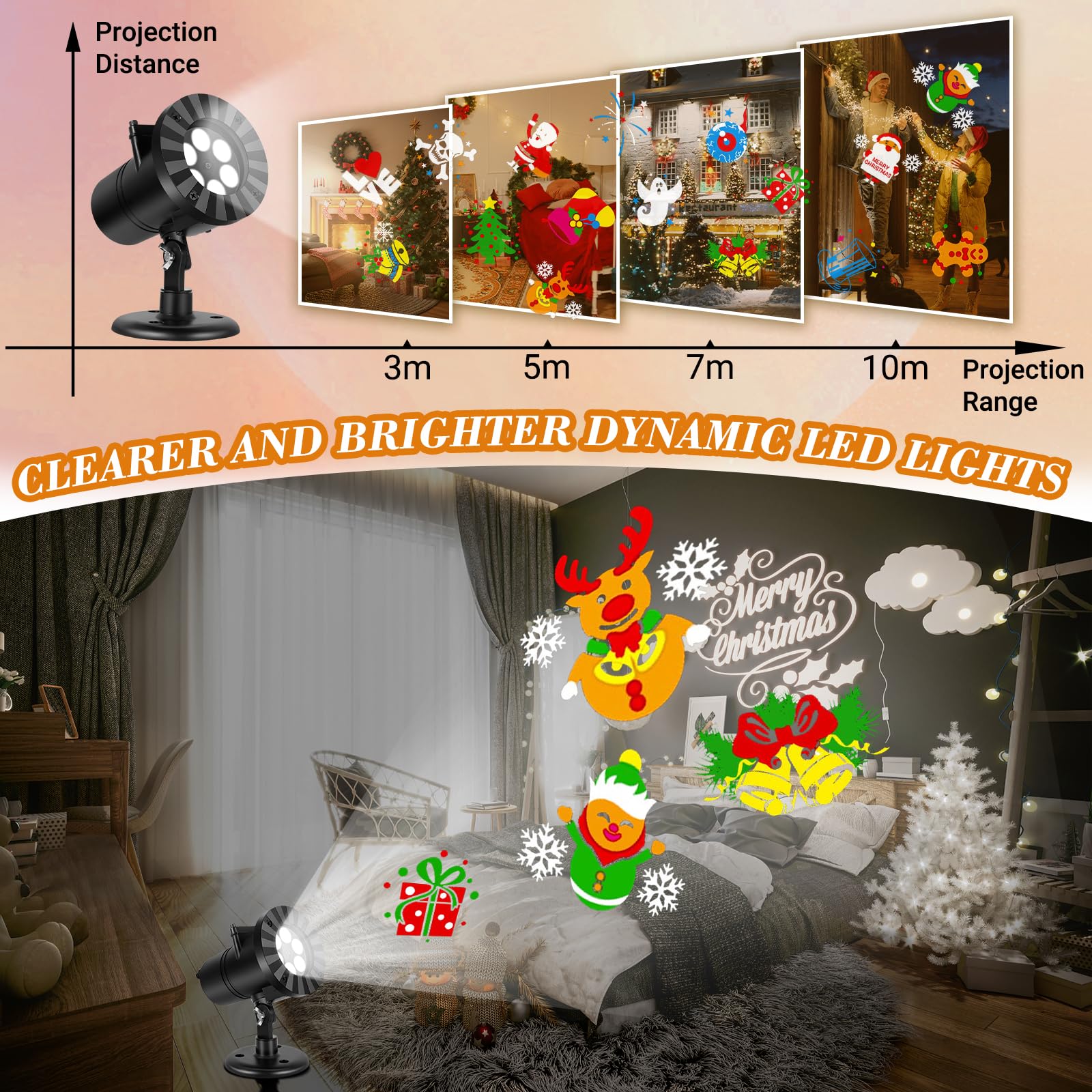 Projektor Weihnachten Aussen, Halloween Lichter Projektor mit 16 Folien, IP65 Wasserdicht LED Projektionslampe für Weihnachten, Halloween, Outdoor Indoor Dekorationen, Klub Party