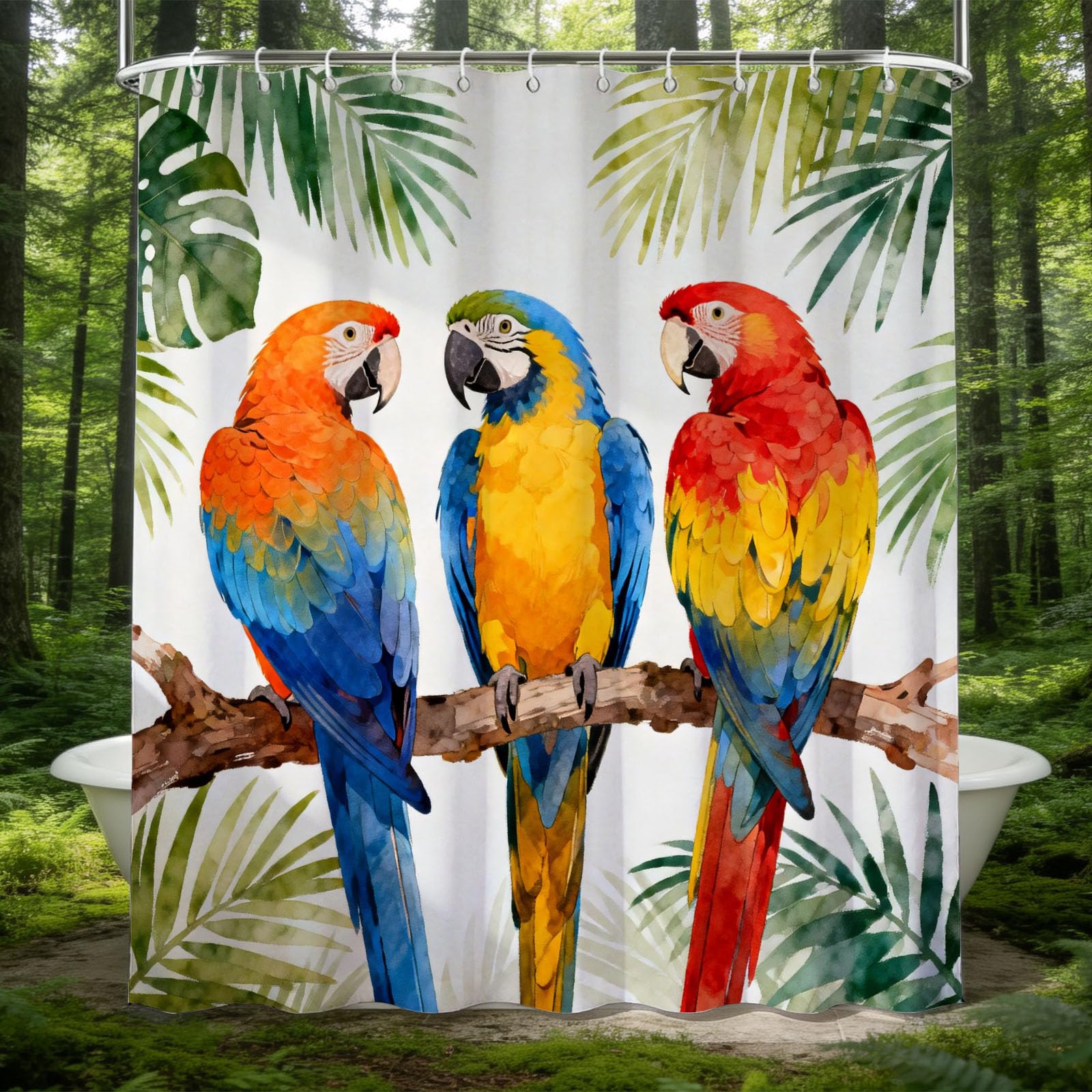 Hongduo 3D Macaw Shower Curtain for Stalls Bathtubs Cute Lovely Bathroom Decor Shower Curtain Set Polyester Fabric Waterproof 120x180cm/48X71 Inch with Hooks
