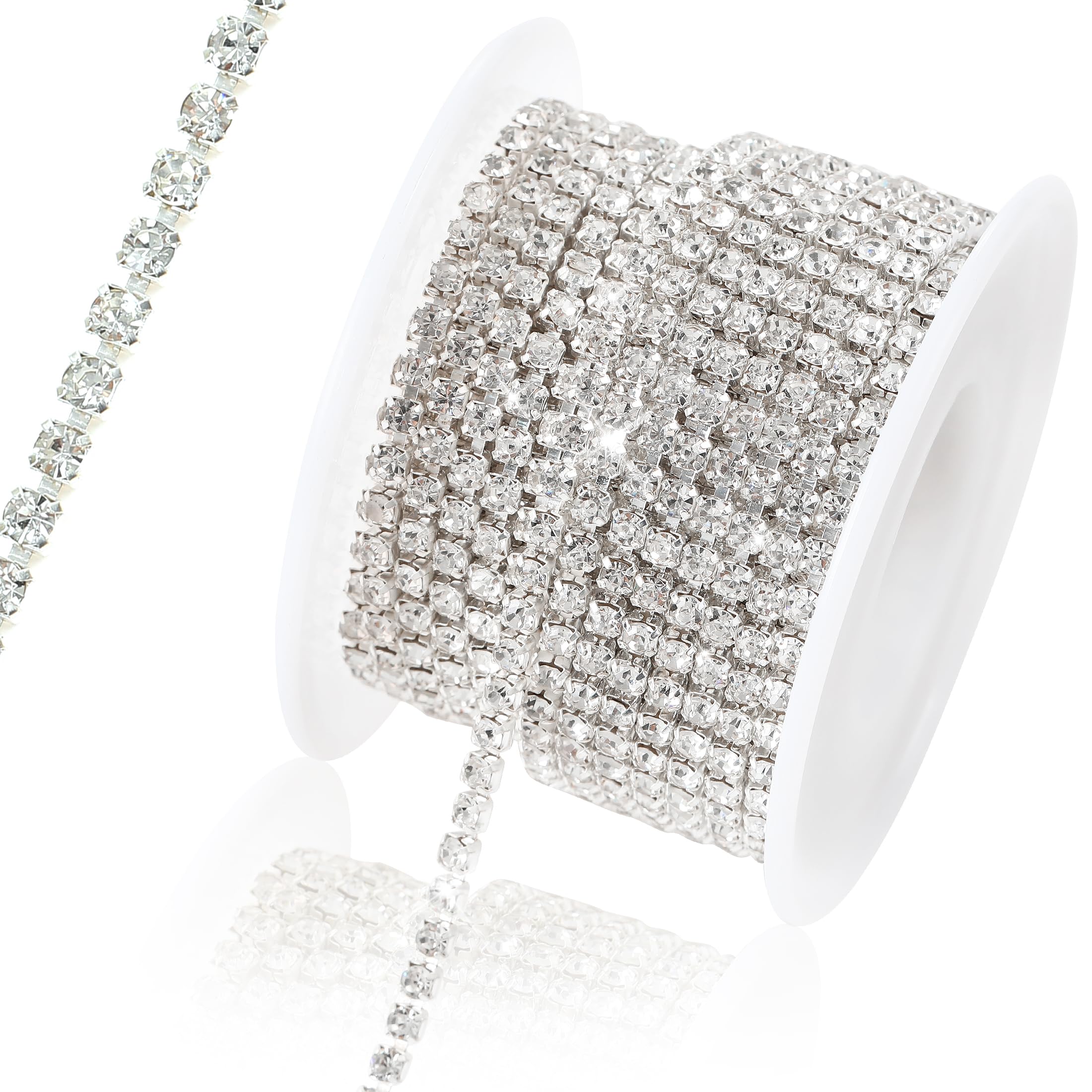 Cadena de cierre de diamantes de imitación blancos de 3 mm para manualidades, decoración de bricolaje, joyas, ropa, zapatos
