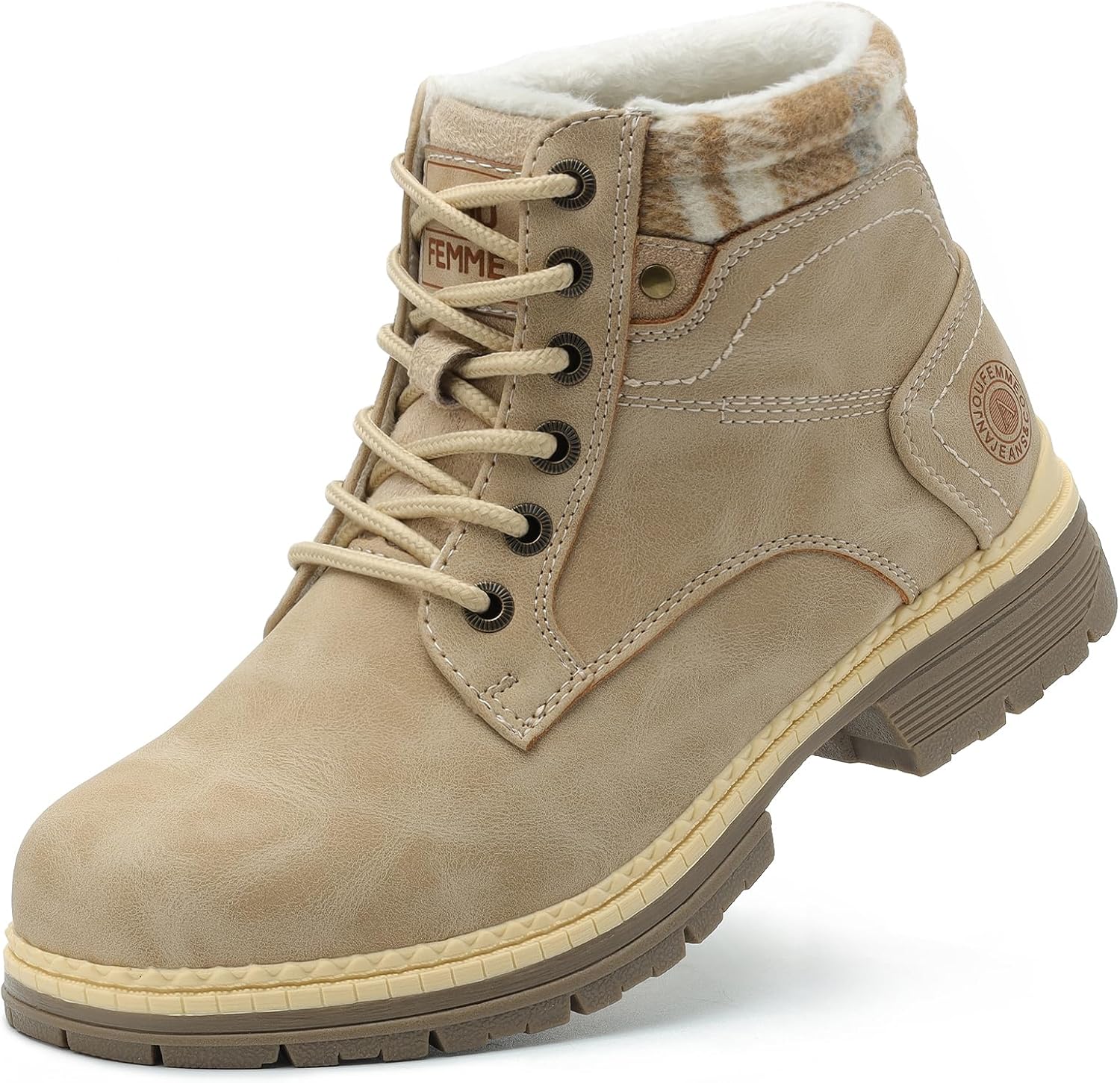 ANJOUFEMME Womens Hiking Snow Winter Boots - Outdoor Waterproof Lightweight Ankle Boots for Women Work Backpacking Boots FNW110-FNW08-BEIGE-6