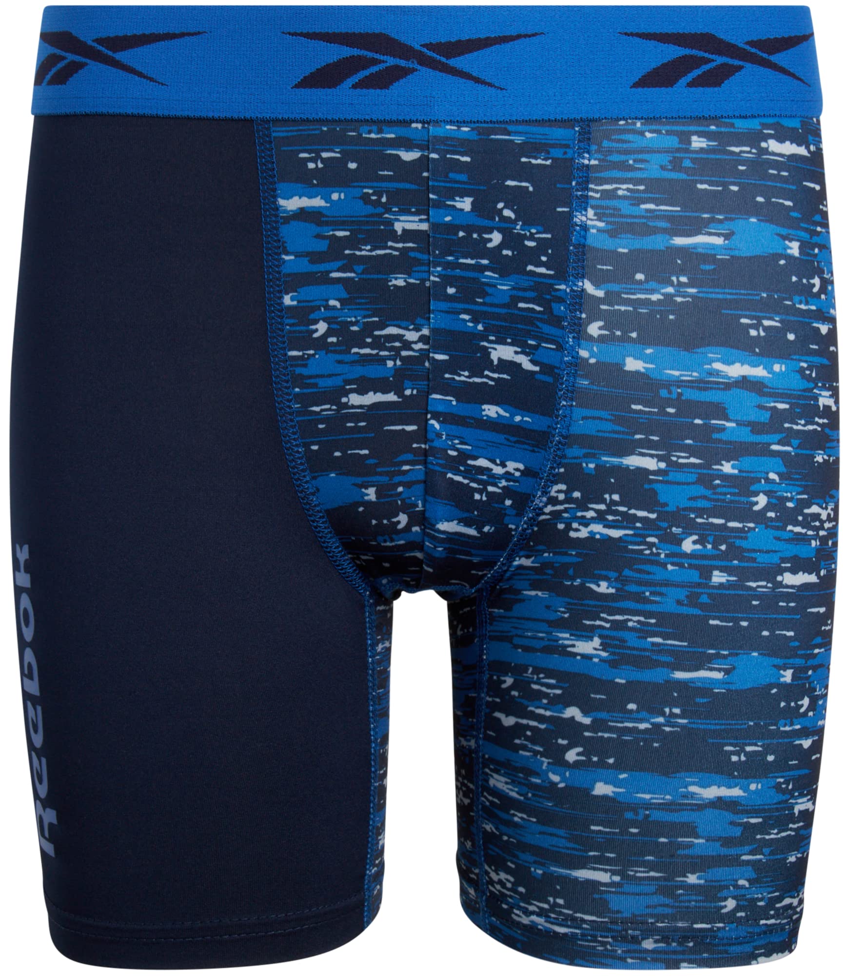 Reebok Boys? Underwear ? Long Leg Performance Boxer Briefs (3 Pack), Size Medium, Blue Print/Grey/Navy
