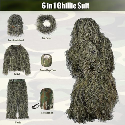 Miniatura 5 de Slendor 6 in 1 Ghillie Suit, 3D Camouflage Hunting Apparel Camo Hunting Clothes, Bushman Costume Suitable for Adults Youth