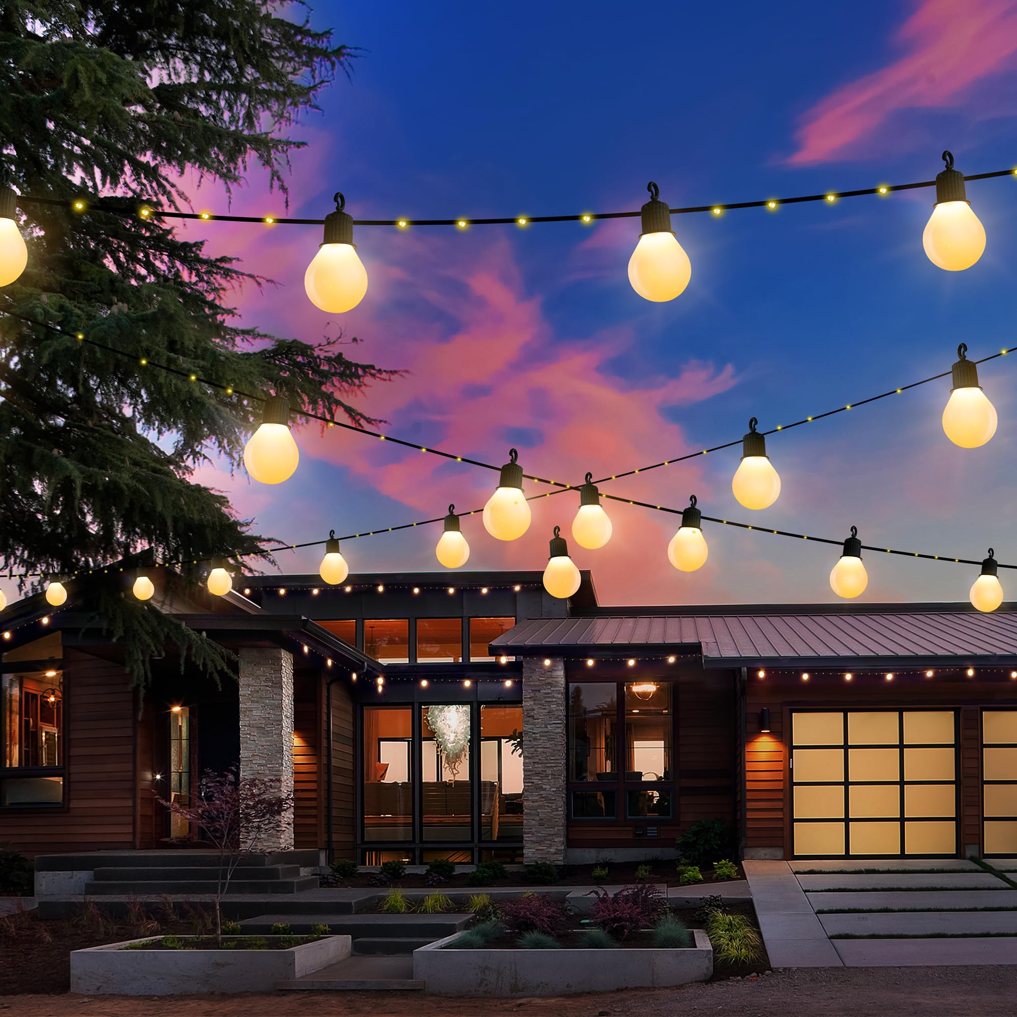 Tacobey Catena Luminosa Esterno Solari con 20 G40 Lampadine, 10M 100 LED Luci Esterno Solare Giardino, Impermeabile, 8 Modi, Decorative Per Giardino, Patio (Bianco Caldo)