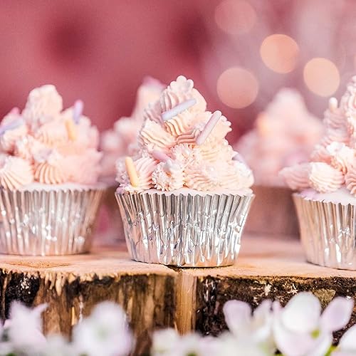 Miniatura 4 de Bakery Crafts - Tazas plateadas para hornear, forros de papel de aluminio para cupcakes, estuches para magdalenas de 2 pulgadas, soportes, paquete